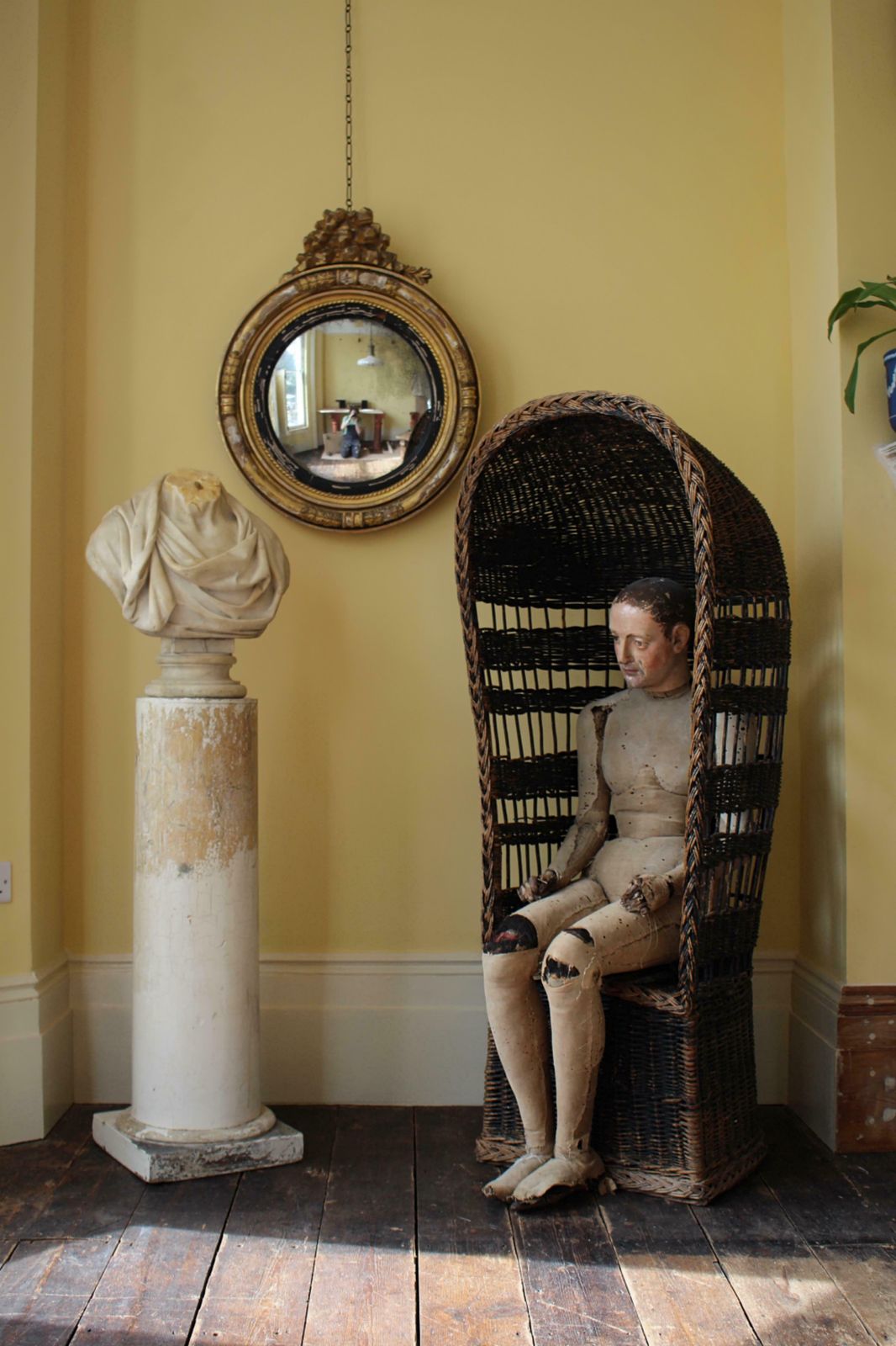 photo vinterior Early 20th C Hooded Porters Wicker Willow Lawn Conservatory Chair Country House