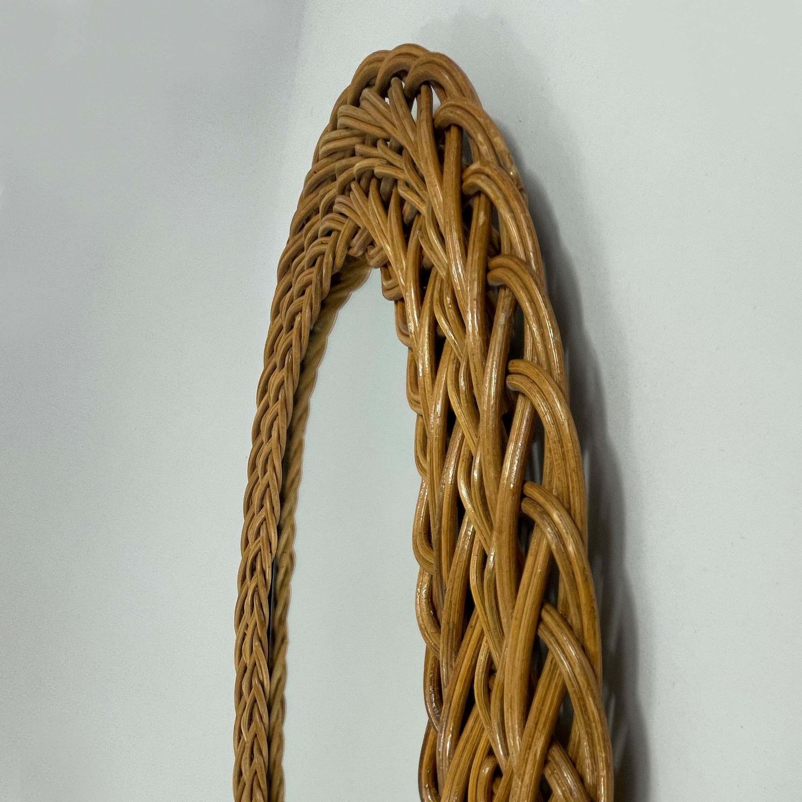 French Riviera Rattan Oval Wall Mirror, France 1960s photo buy