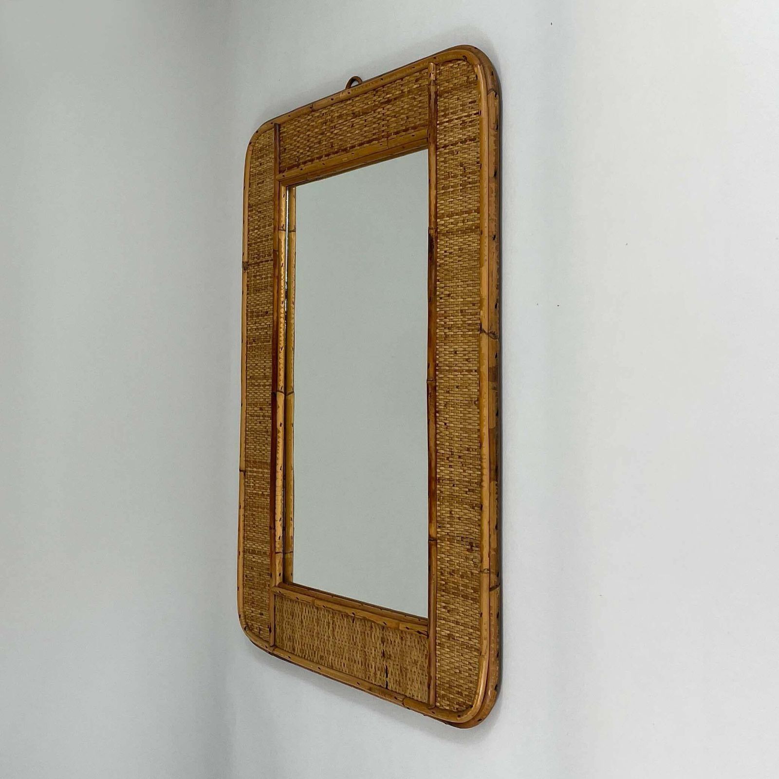 Bamboo & Rattan Wall Mirror, Dal Vera Italy 1950s photo for sale