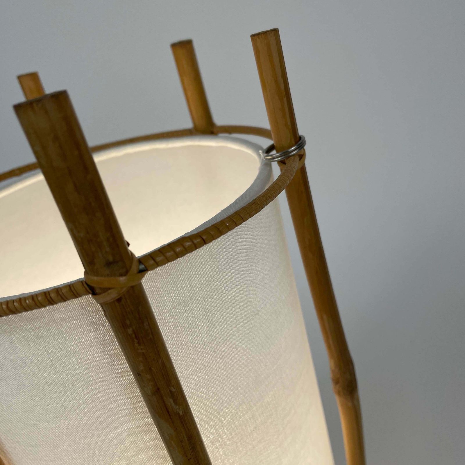 Bamboo & White Linen Table Lamp By Louis Sognot, France 1950s photo vintage