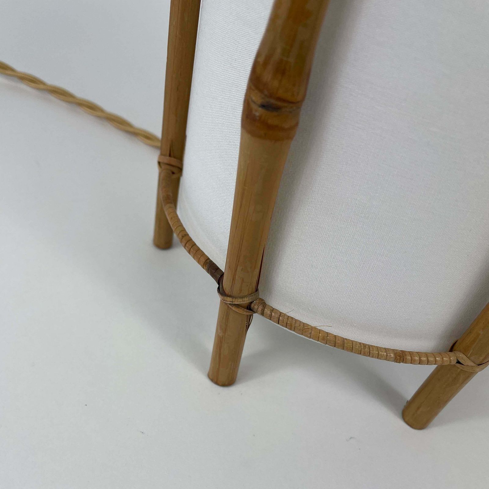 Lighting Bamboo & White Linen Table Lamp By Louis Sognot, France 1950s photo