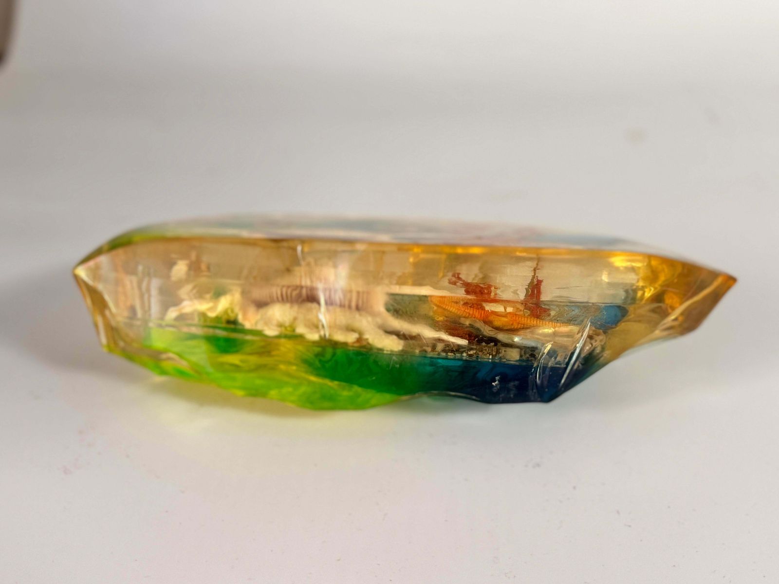 French, 1970s, Lucite Resin Cube Sculpture With With Seashells Andhyphocampi photo Art