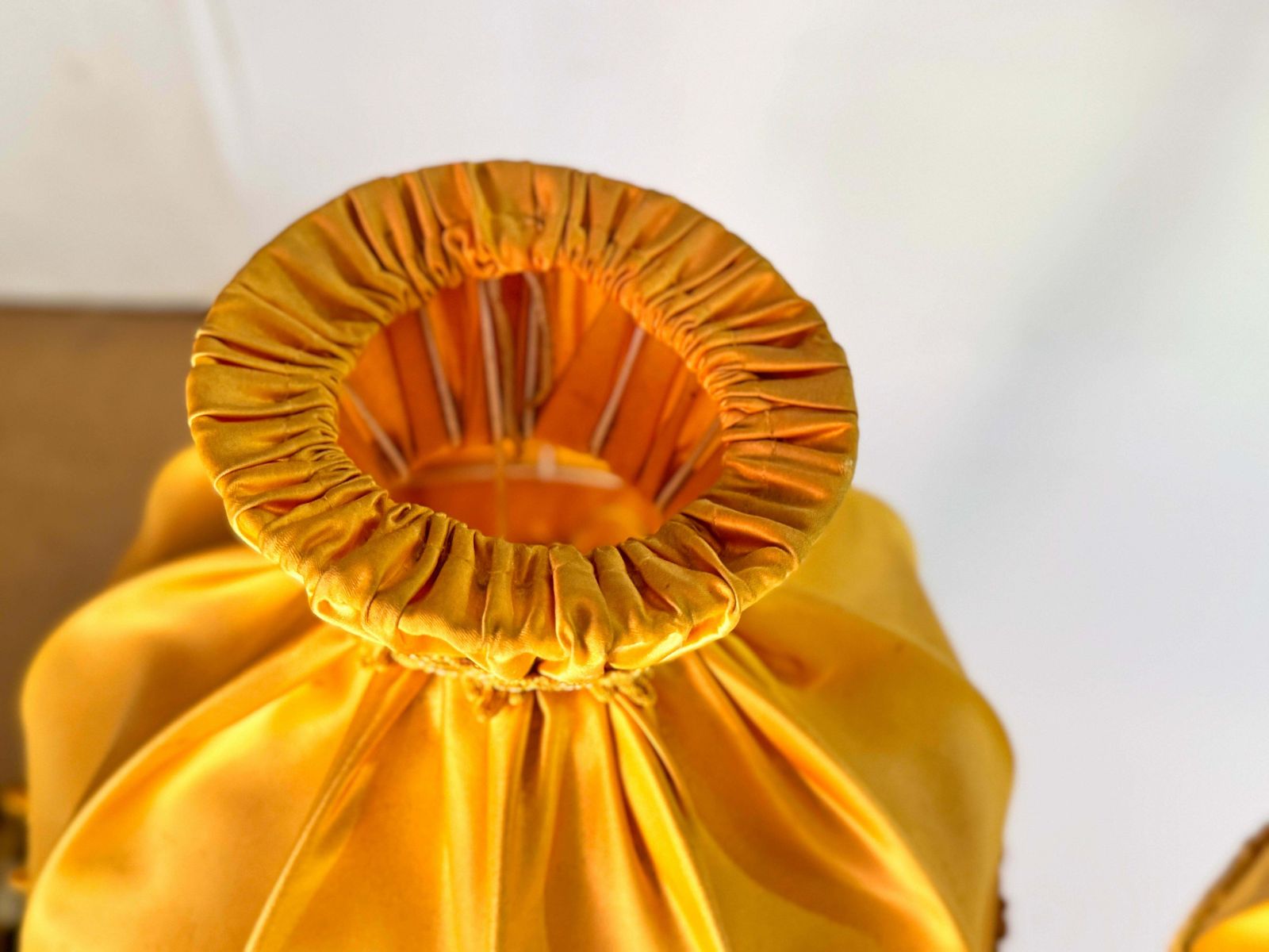 Pair Of Table Lamps In Brass Gold Color Silk Original Shades France 19th photo Lighting