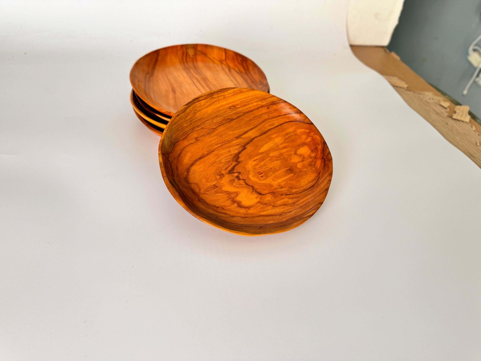 Decorative French Wood Plates Old Patina Circa 1960 Set Of 5 photo for sale