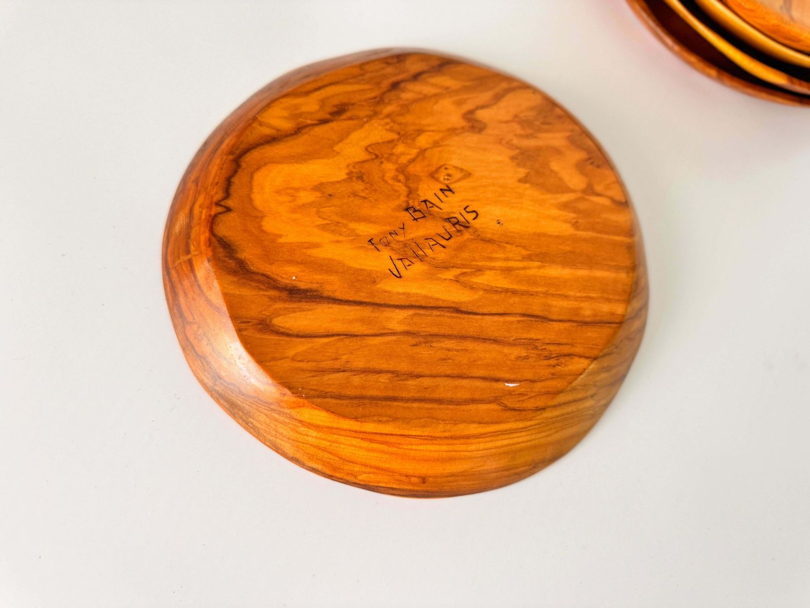 Decorative French Wood Plates Old Patina Circa 1960 Set Of 5 photo 363.0