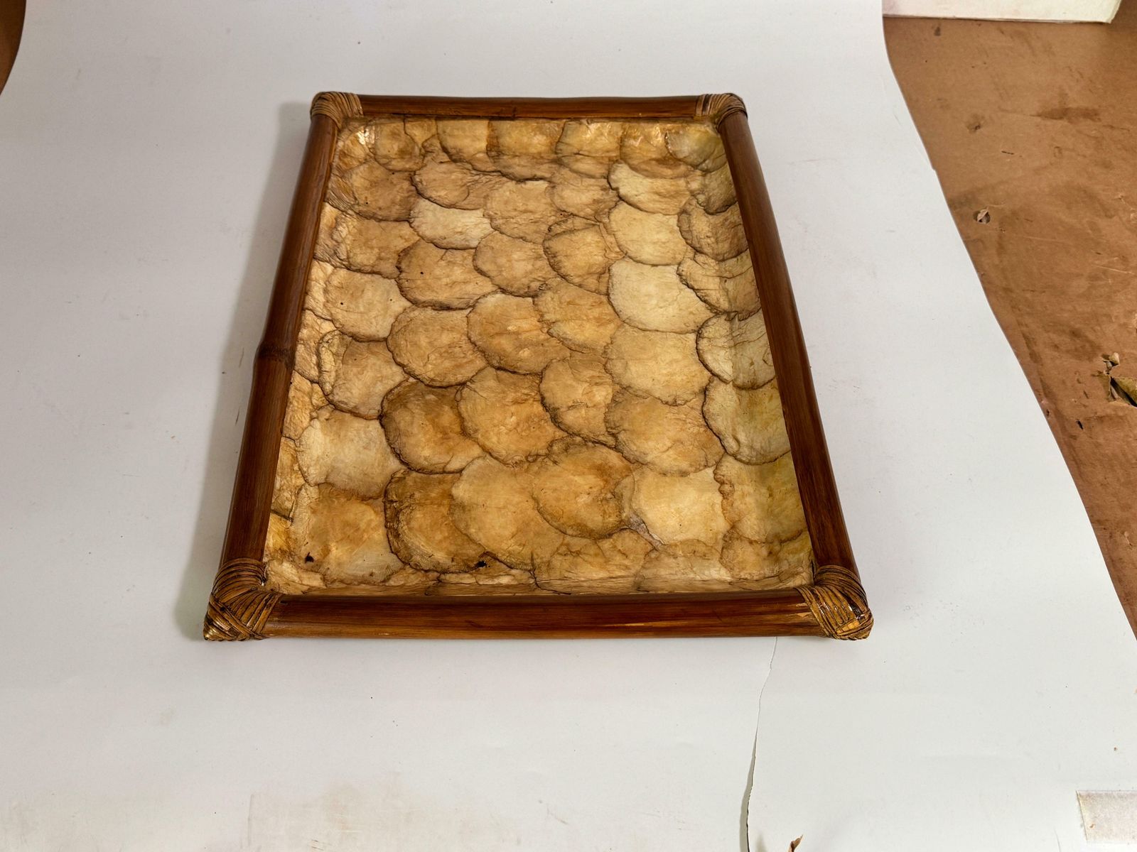 Mid Century French Decorative Wood And Mother Of Pearl Platter 1970s photo for sale