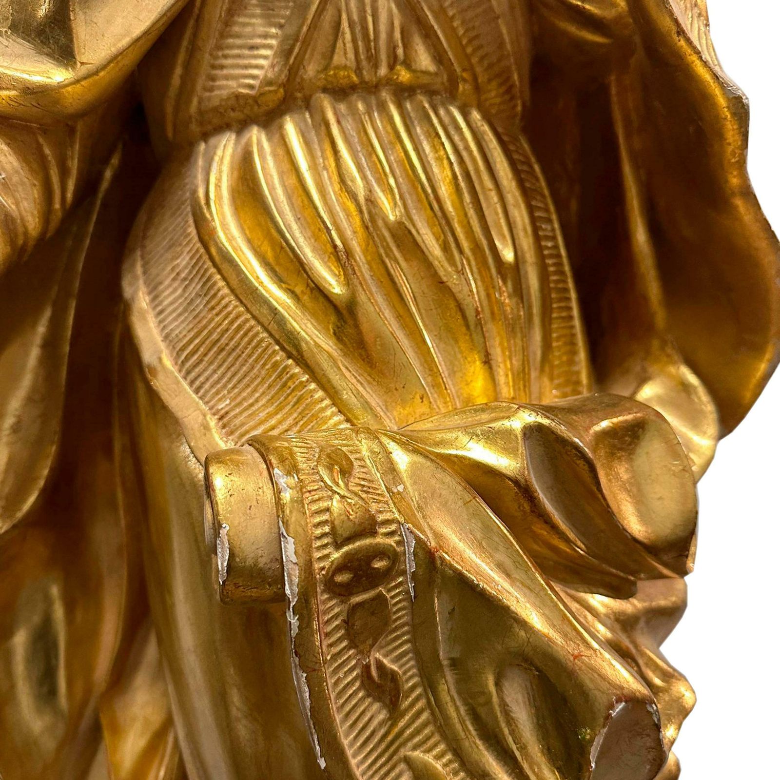 Saint Nicholas Of Bari Handcarved Sculpture With Gold Leaf, France, 19th Century photo vintage