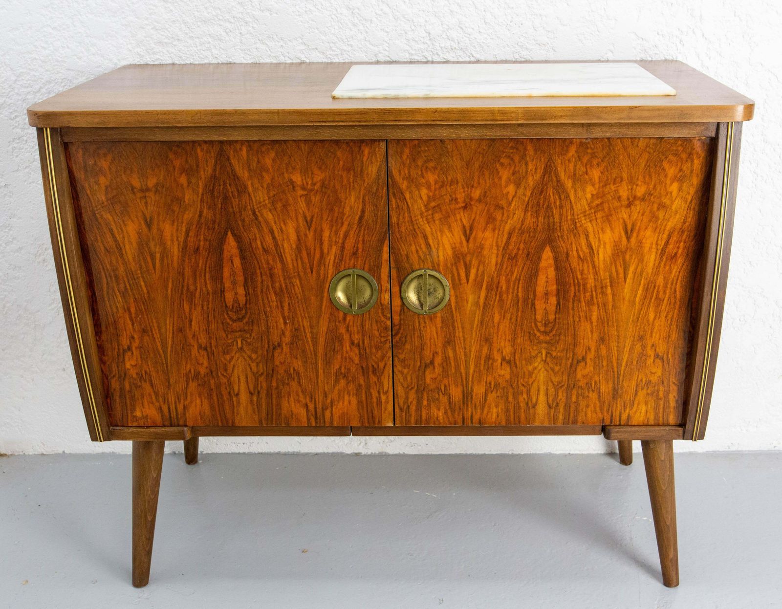 Bar Cocktail Cabinet, Walnut & Marble France, 20th Mid Century photo furniture
