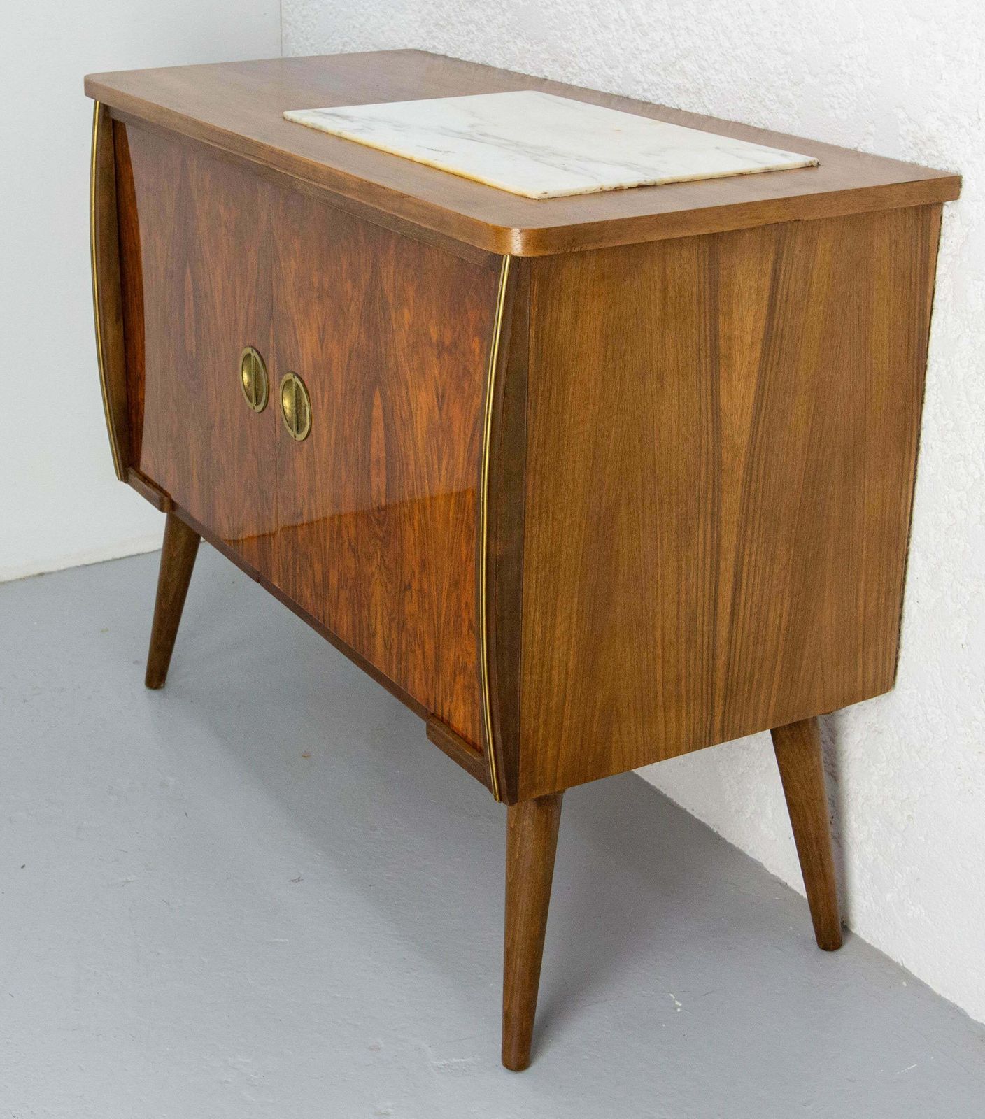 Bar Cocktail Cabinet, Walnut & Marble France, 20th Mid Century photo Furniture