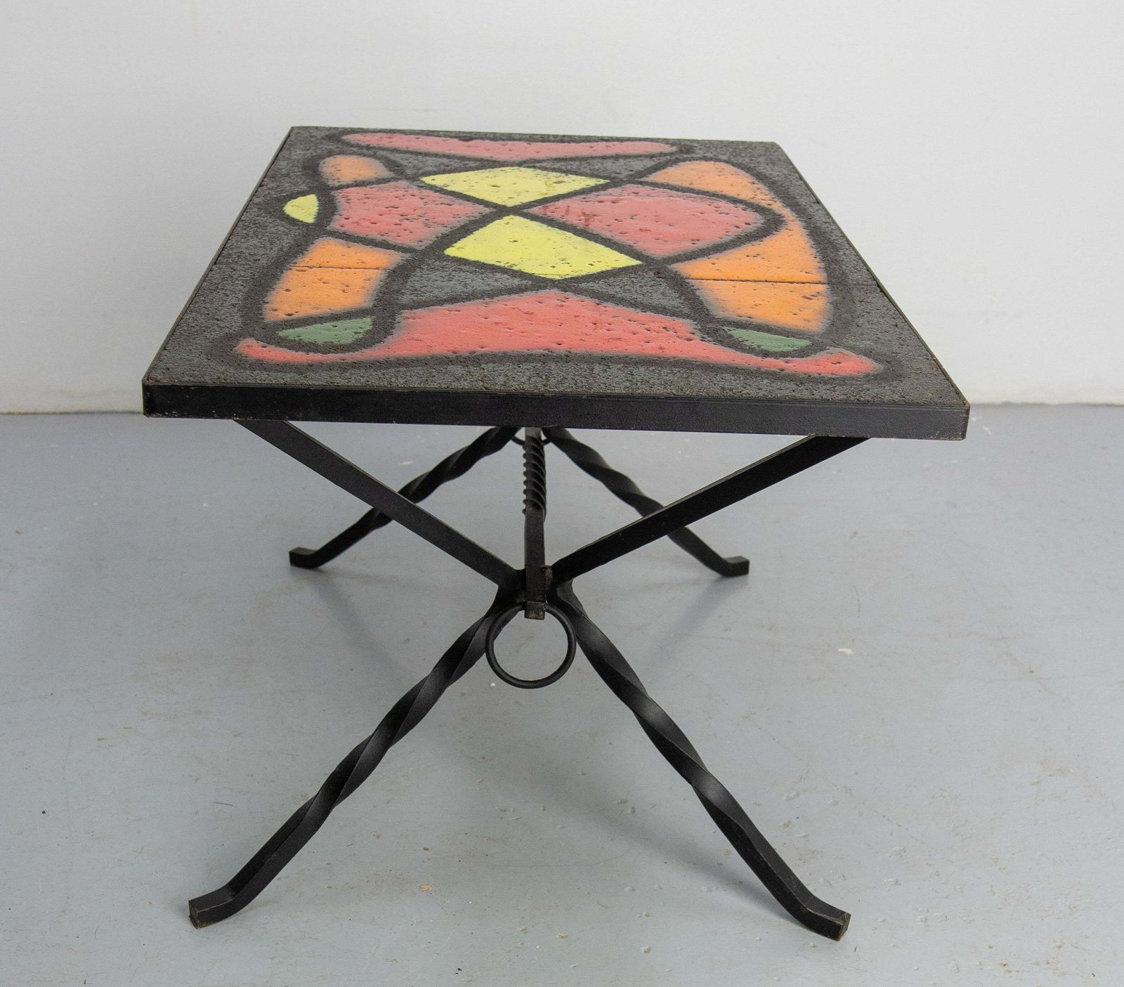 French Coffee Table Wrought Iron & Glazed Ceramics, Circa 1960 photo buy