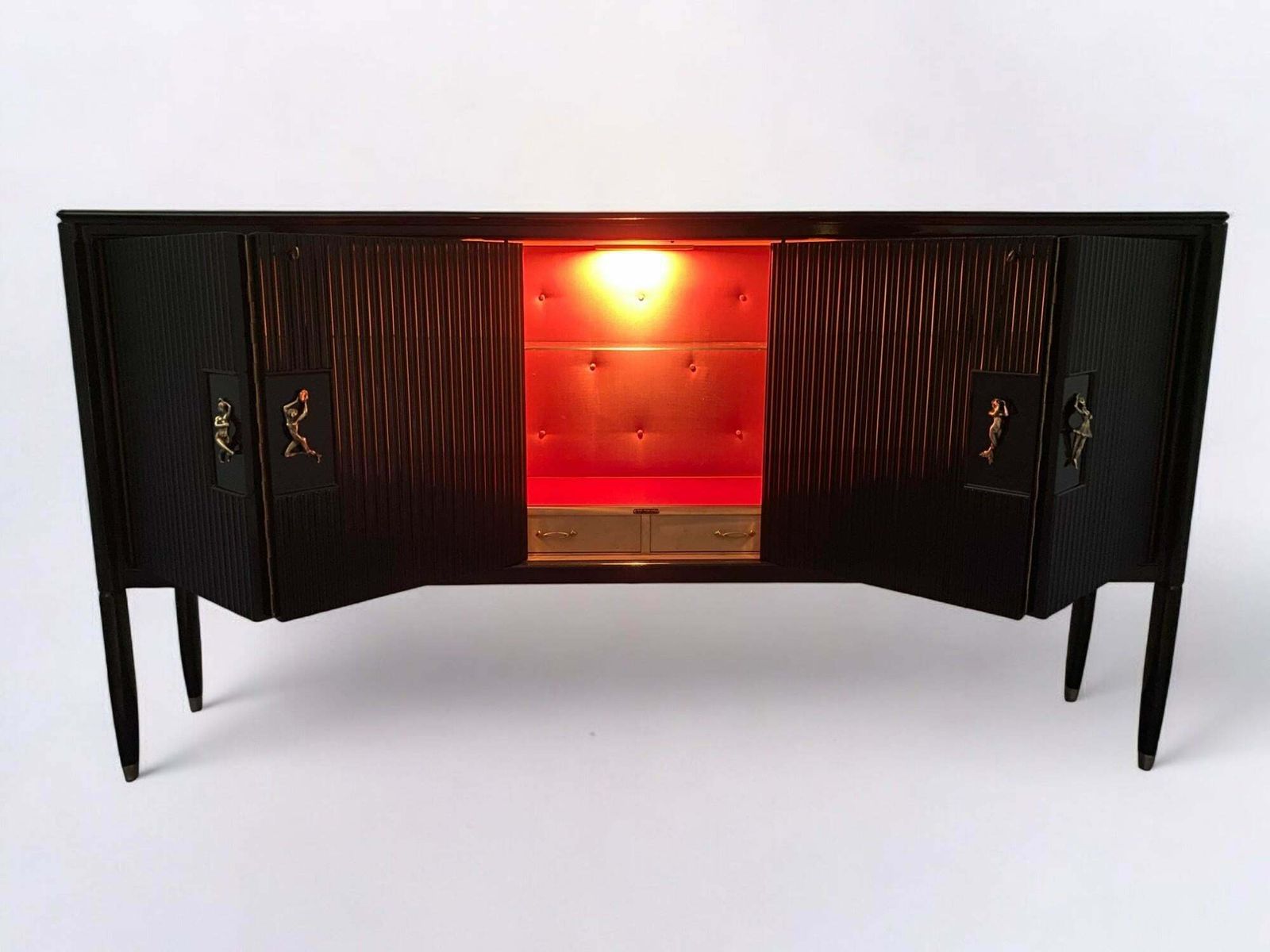 Italian Mid Century Black Lacquered Sideboard By Osvaldo Borsani, 1950s photo for sale