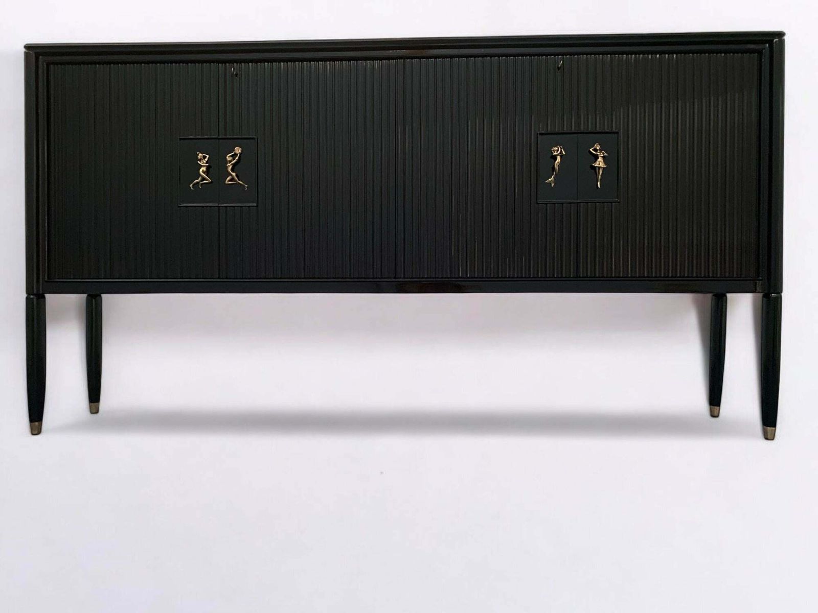 photo for sale Italian Mid Century Black Lacquered Sideboard By Osvaldo Borsani, 1950s