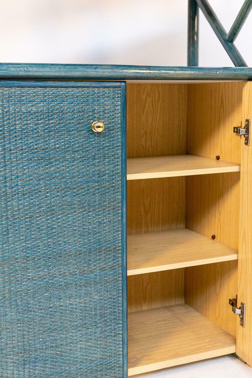 Italian Vintage Bookcase In Green Bamboo, Rattan And Brass photo 1863.0