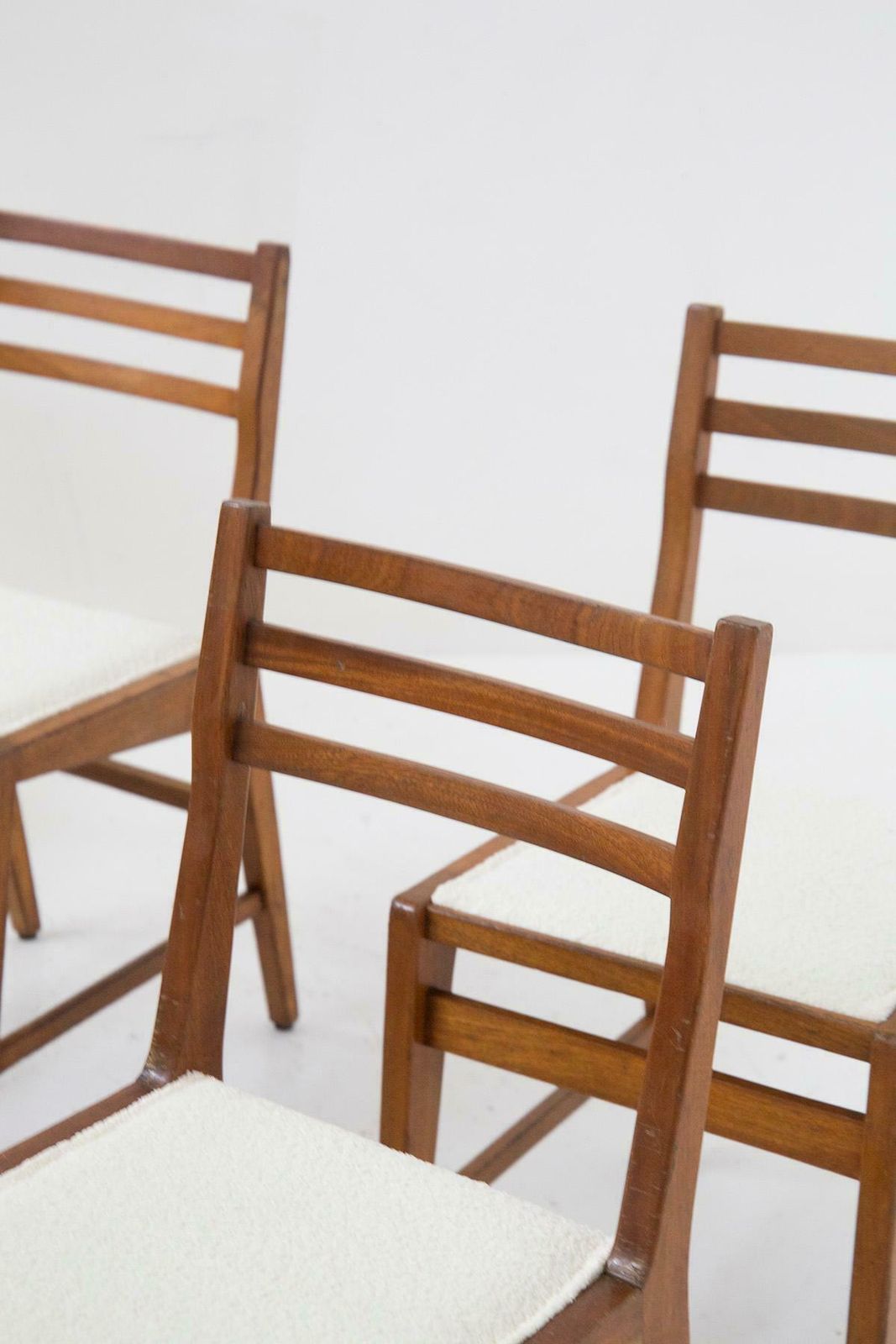 Bbpr Attr. To Set Of 12 Wooden Mid Century Chairs In Bouclé photo Furniture