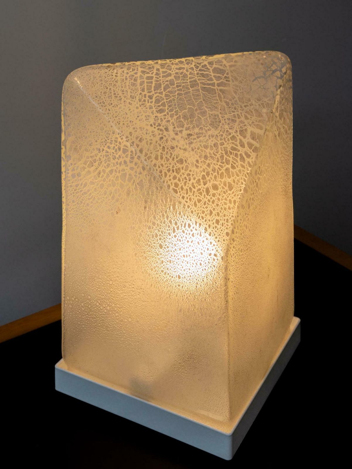 Alfredo Barbini Table Lamp Murano Hand Blown Glass In Scavo Geometric Design photo furniture