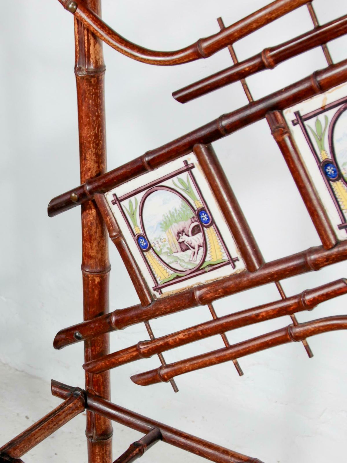 photo furniture Art Nouveau Bamboo Stand Hall Mirror Coat Rack & Majolica French Folk Art Tiles