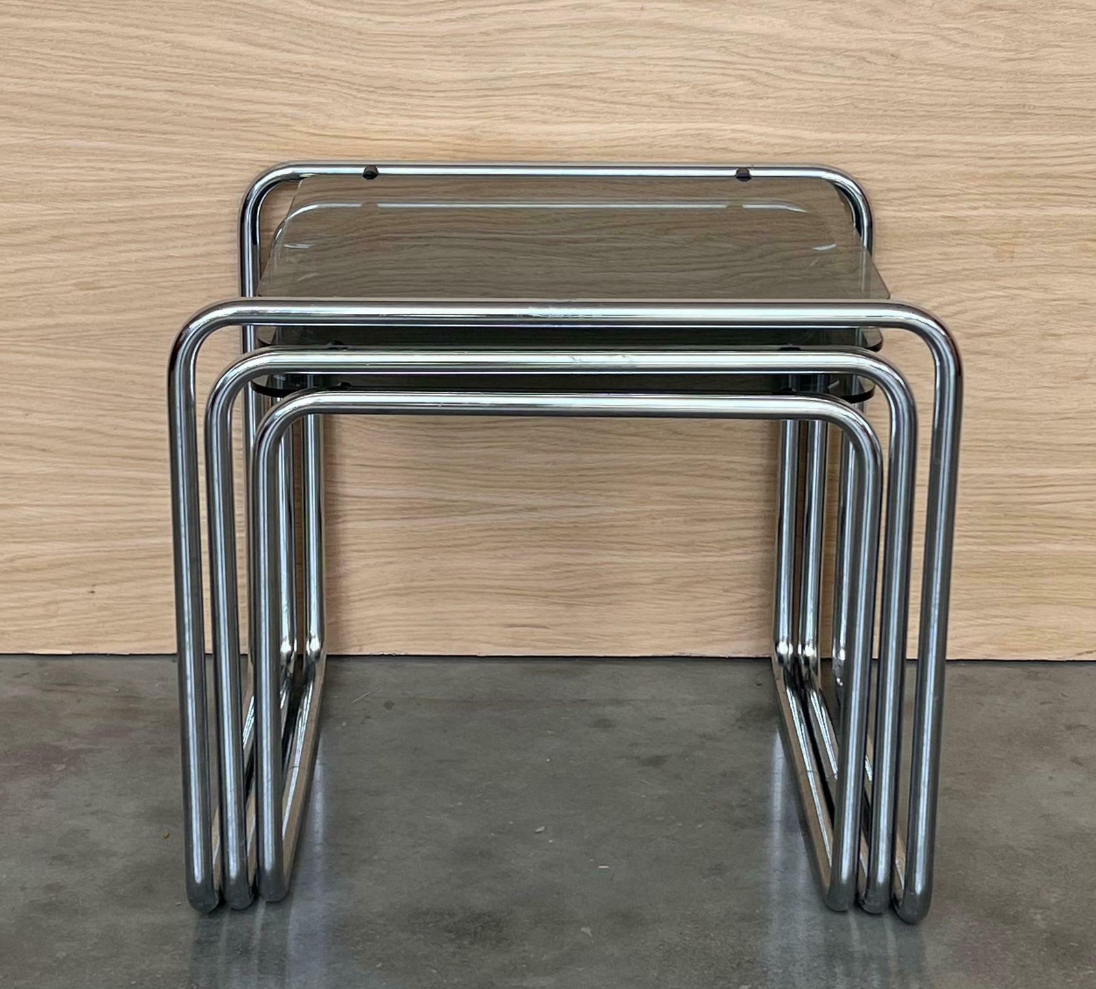 Cantilevered Chrome & Glass Nesting Tables With Fume Glasses photo Furniture
