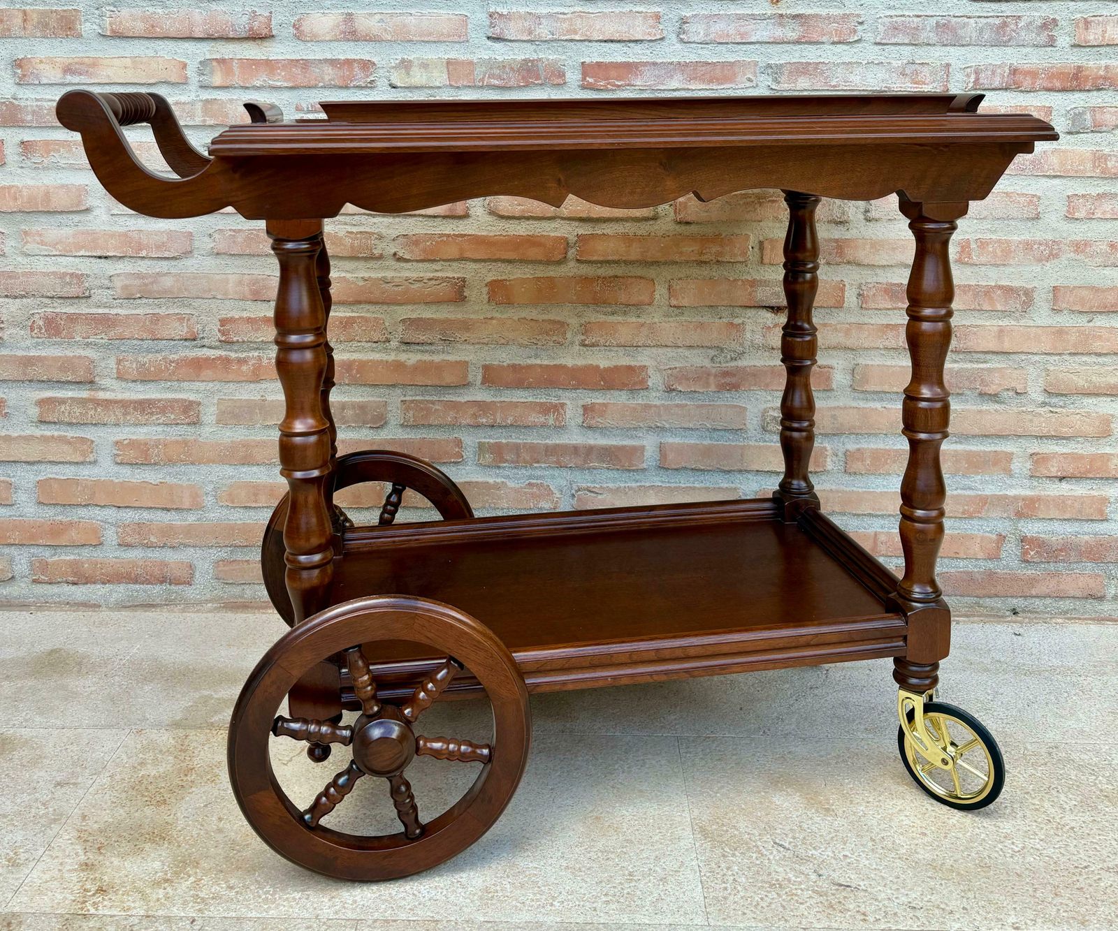 Chariot bar mid-century en bois, France, années 1950 photo furniture
