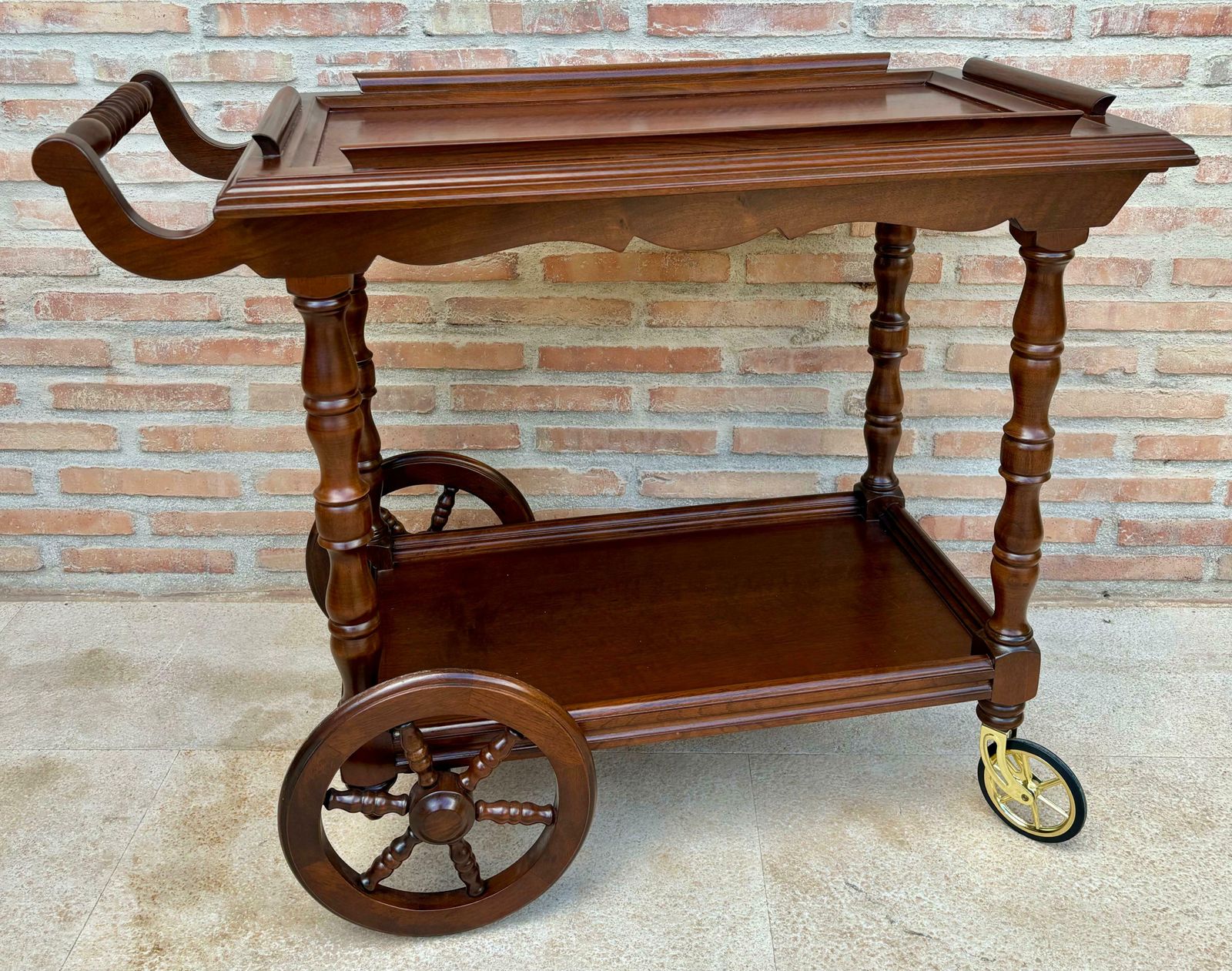 Mid Century French Wooden Bar Cart Trolley, 1950s photo for sale
