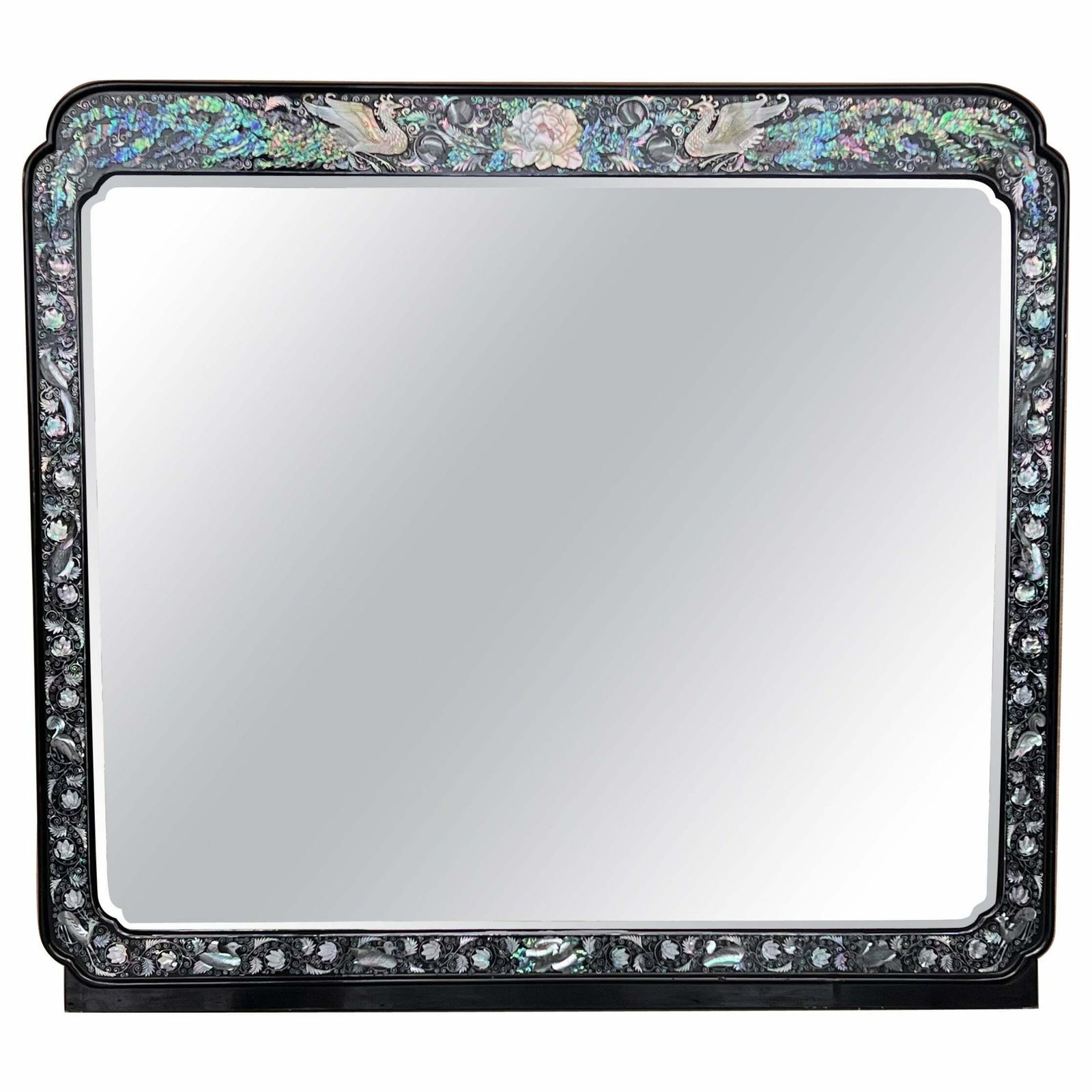 Chinese Export Black Lacquered Mirror With Inlays