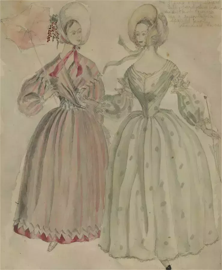 Early 20th Century Watercolour   1830's Walking Dresses photo furniture