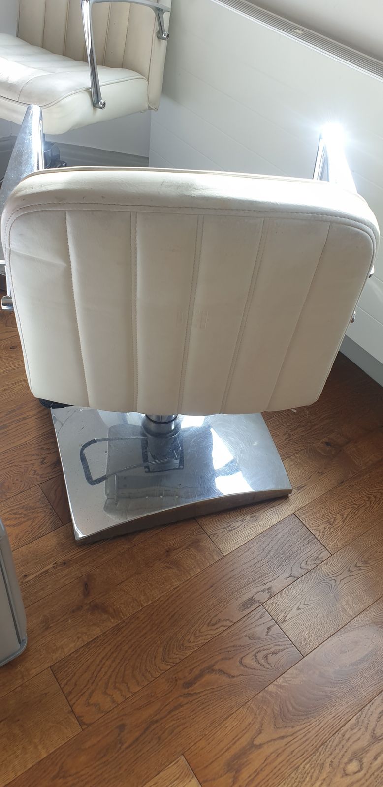 Pair Vintage White Hairdressers Bar Chairs photo for sale