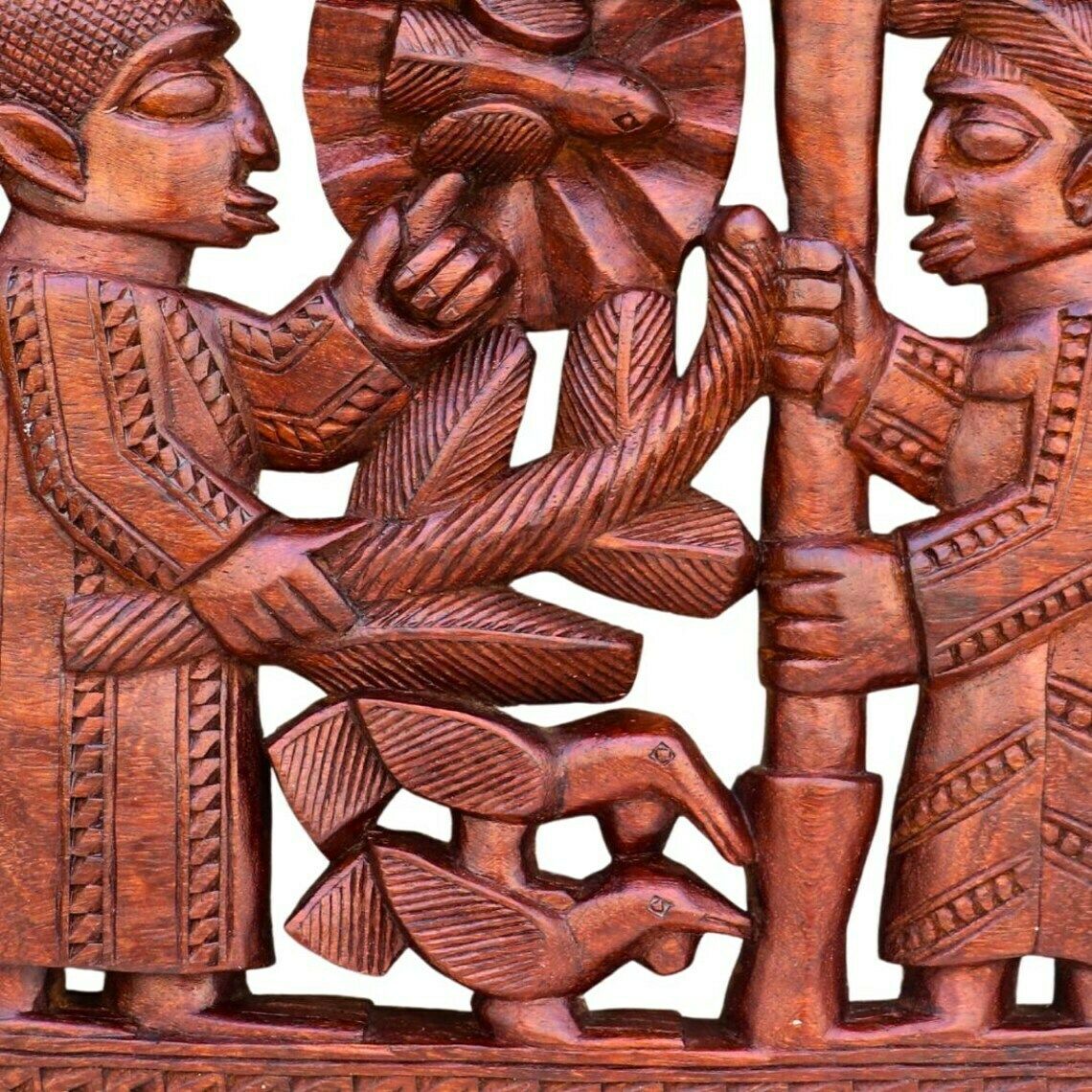 Mid Century African Yoruba Tribe Hand Carved Wood African Panel Signed Odekunle Oyo, Nigerian Yoruba Tribal Wall Art photo for sale