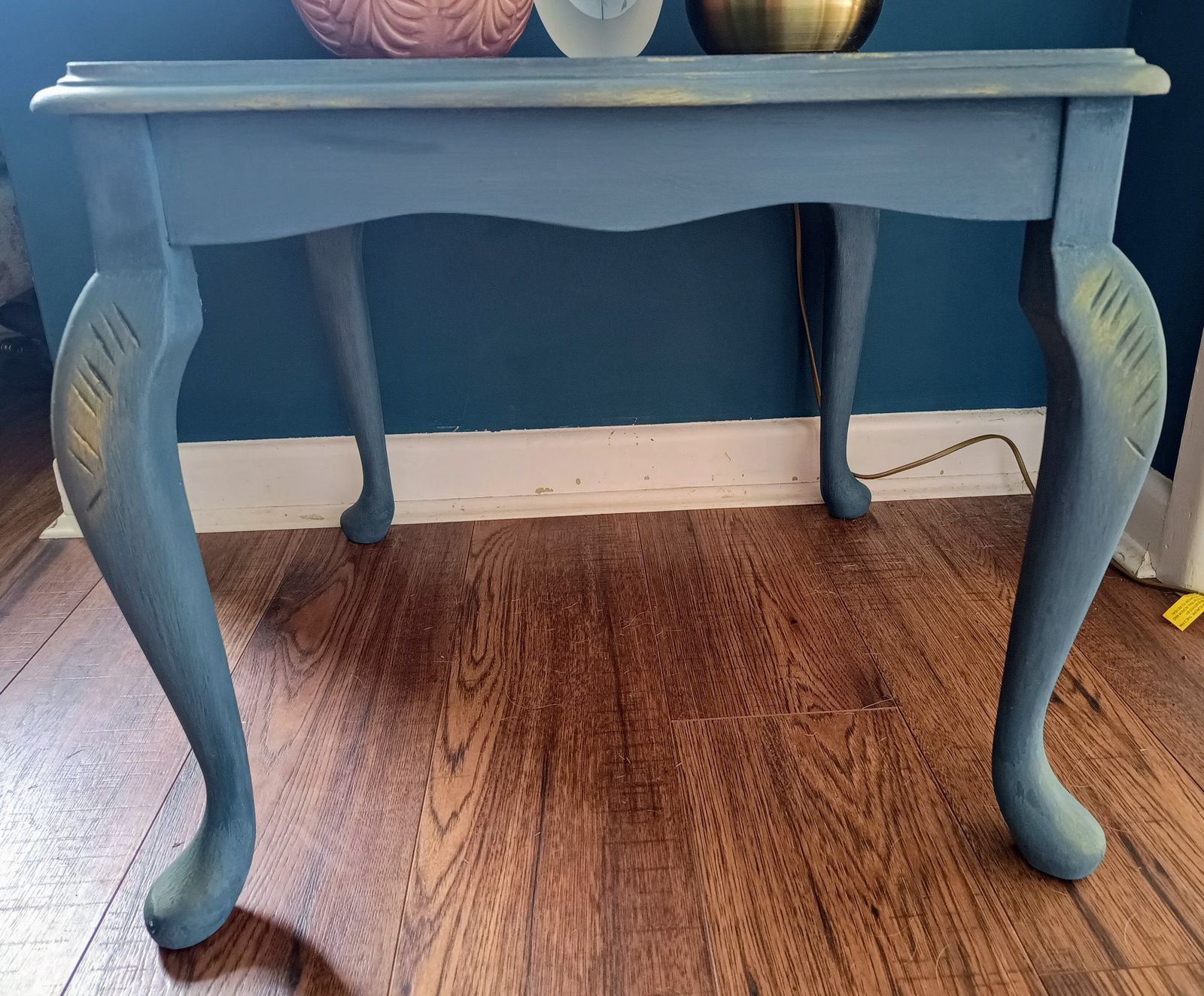 Elegant Occasional/Side Table With Queen Anne Style Legs In Blue With Accents Of Gold photo for sale