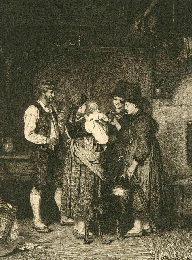 Franz Defregger (1835 1921)   1875 Engraving, The Visit