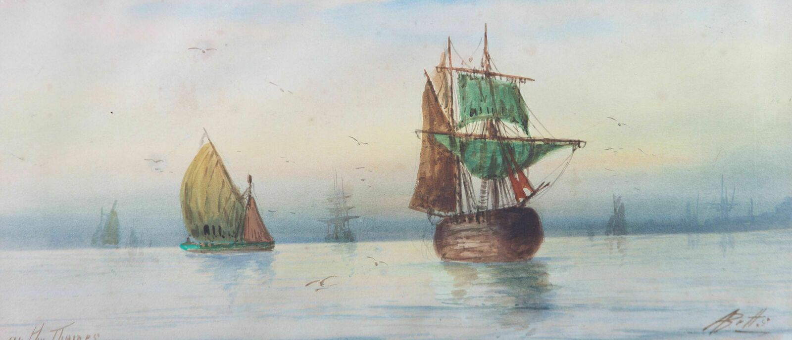 A.B.   Late 19th Century Watercolour, On The Thames photo furniture