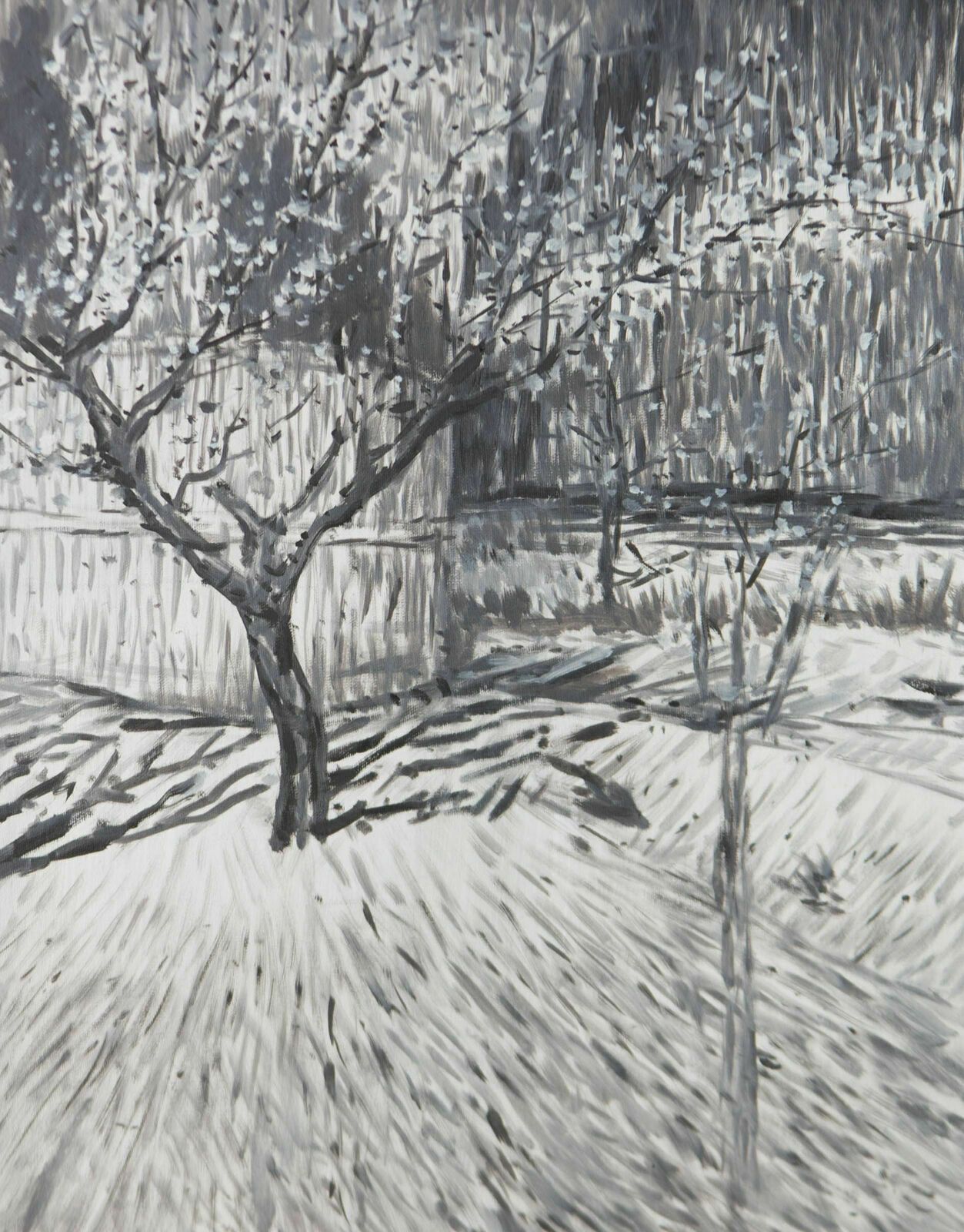 Pair Of Contemporary Oils   Landscape Studies In Black And White photo for sale