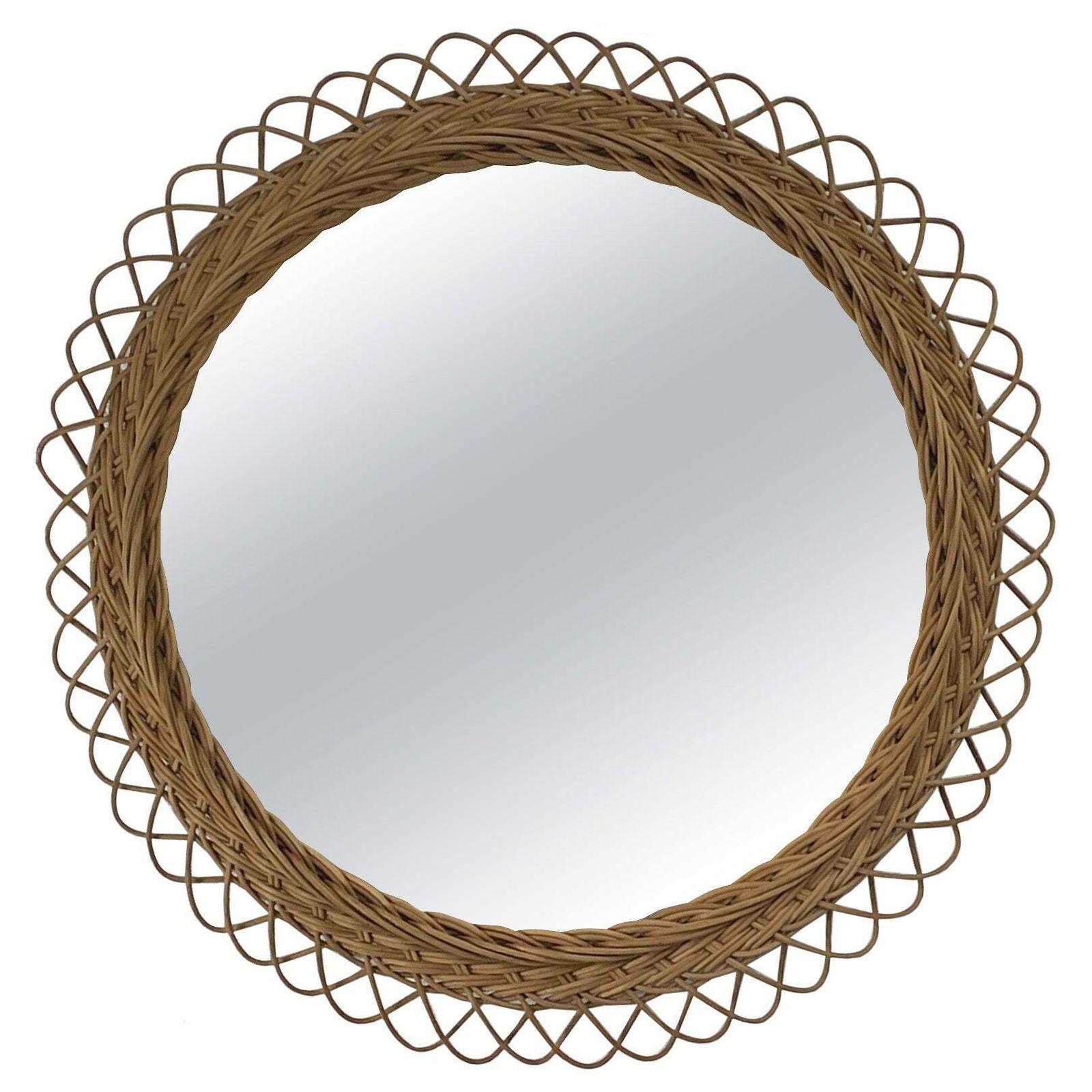 Round Rattan Hand Woven Wall Mirror, Sweden 1950s