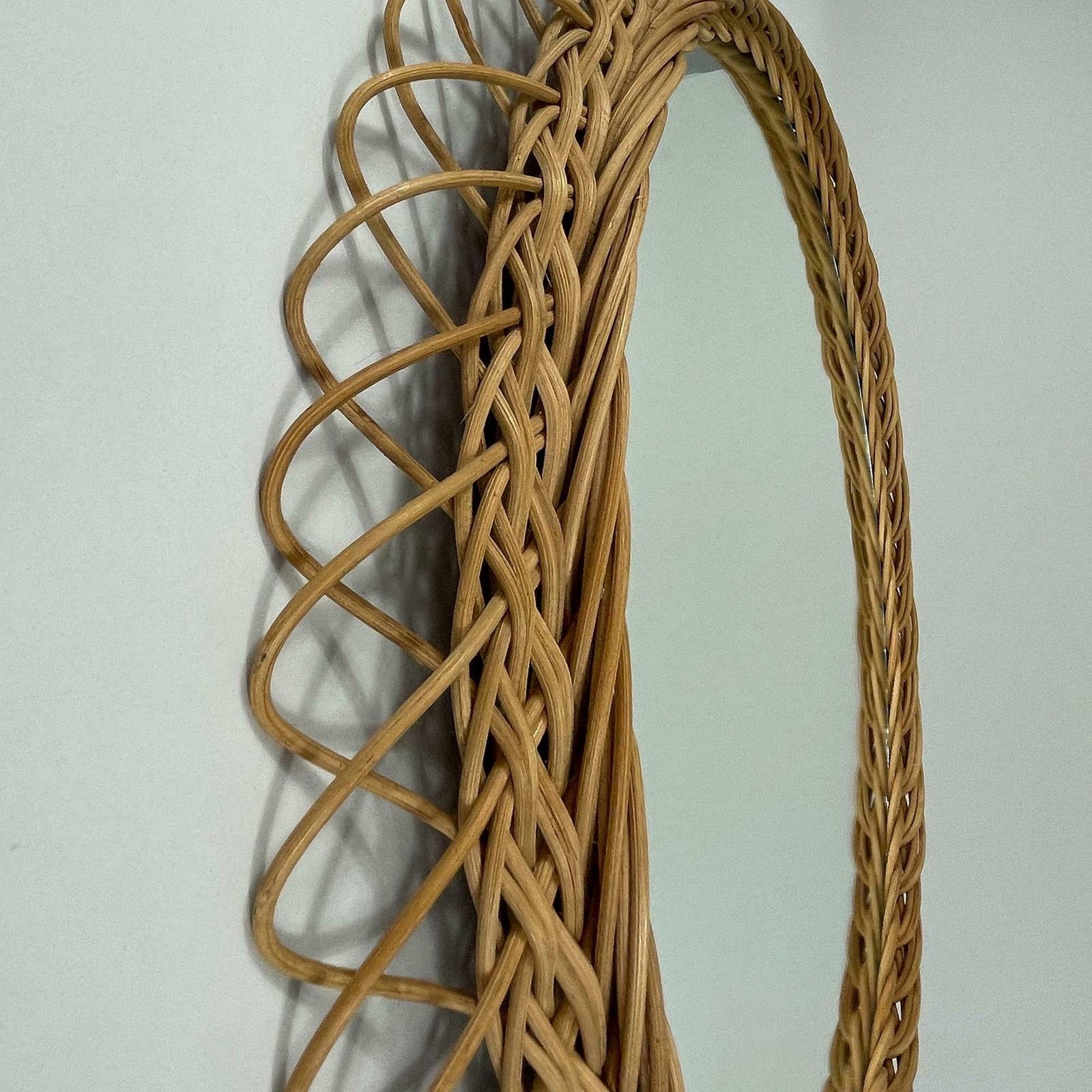 Round Rattan Hand Woven Wall Mirror, Sweden 1950s photo furniture