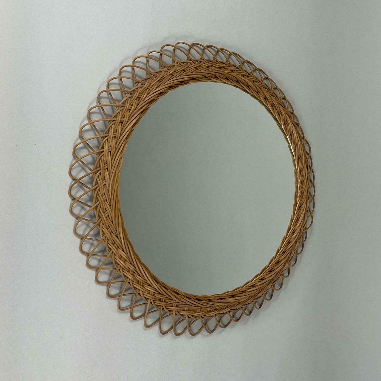 Round Rattan Hand Woven Wall Mirror, Sweden 1950s photo buy