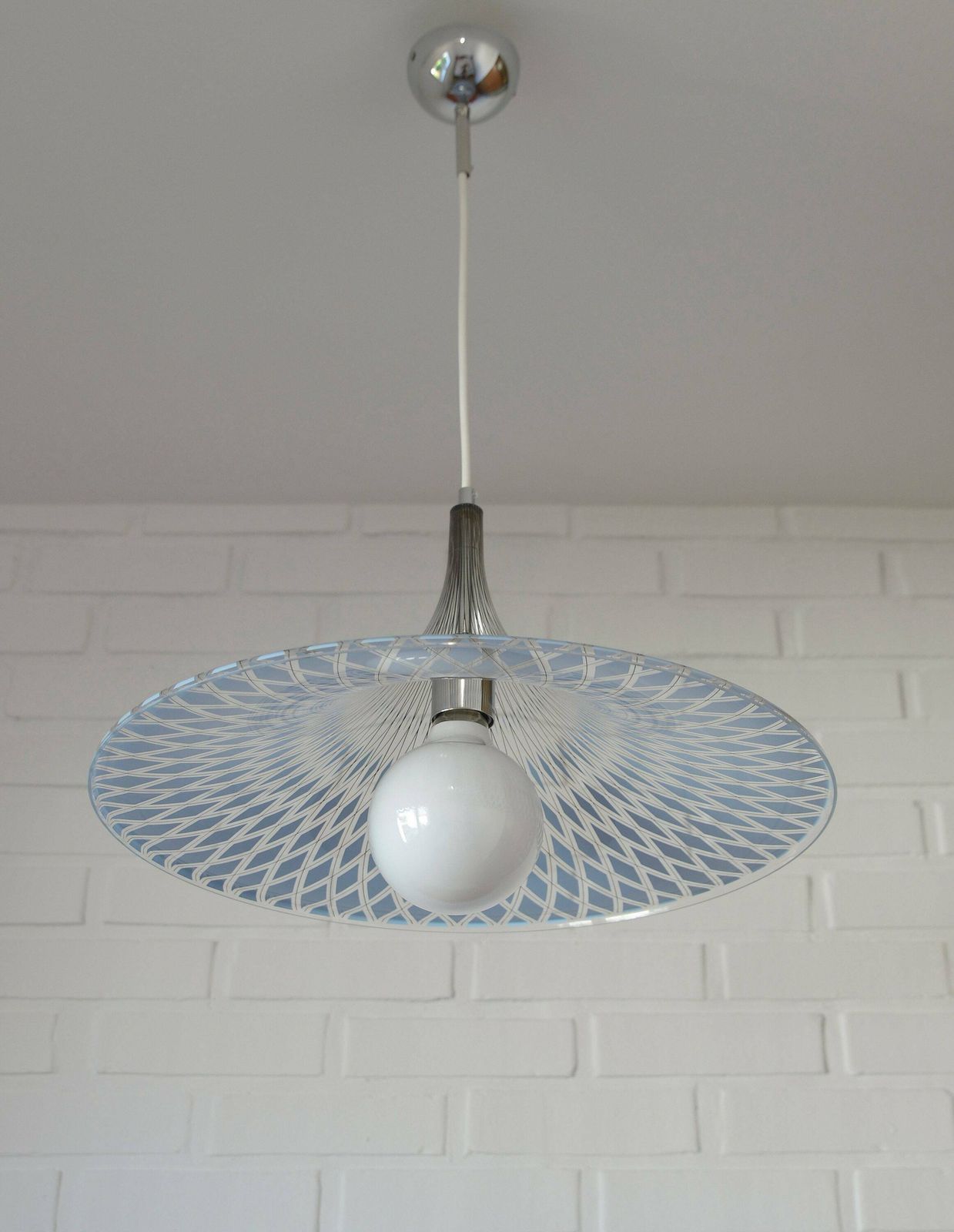 Trumpet Pendant Lamp / Ceiling Light / Meblo Albatros / Blue Plastic Lighting / Vintage Hanging Lamp / 1970's / Mid Century Modern / Retro photo for sale