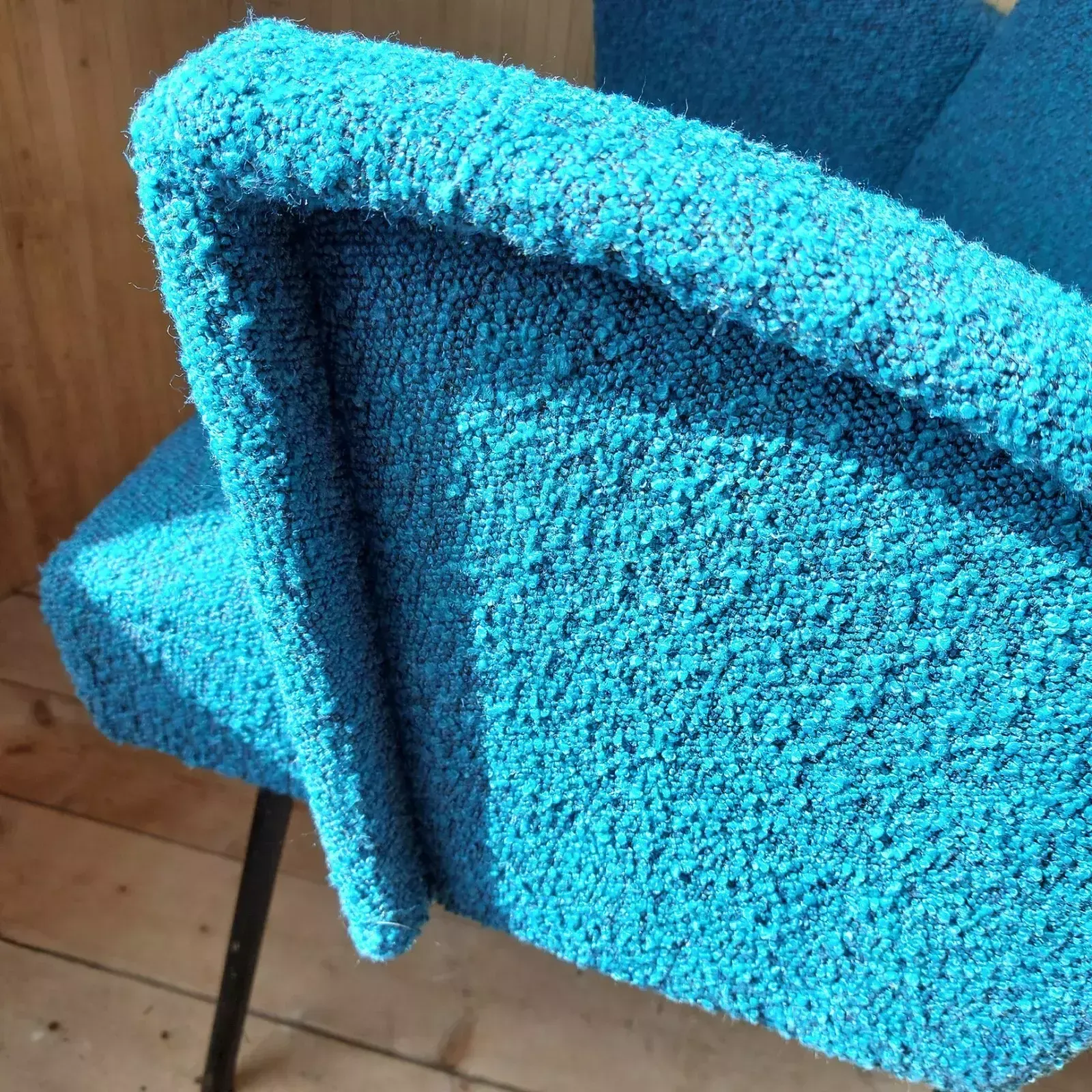 Fab Vintage Mid Century Modern French Metal Side Tub Chair Teal & Black Boucle photo buy