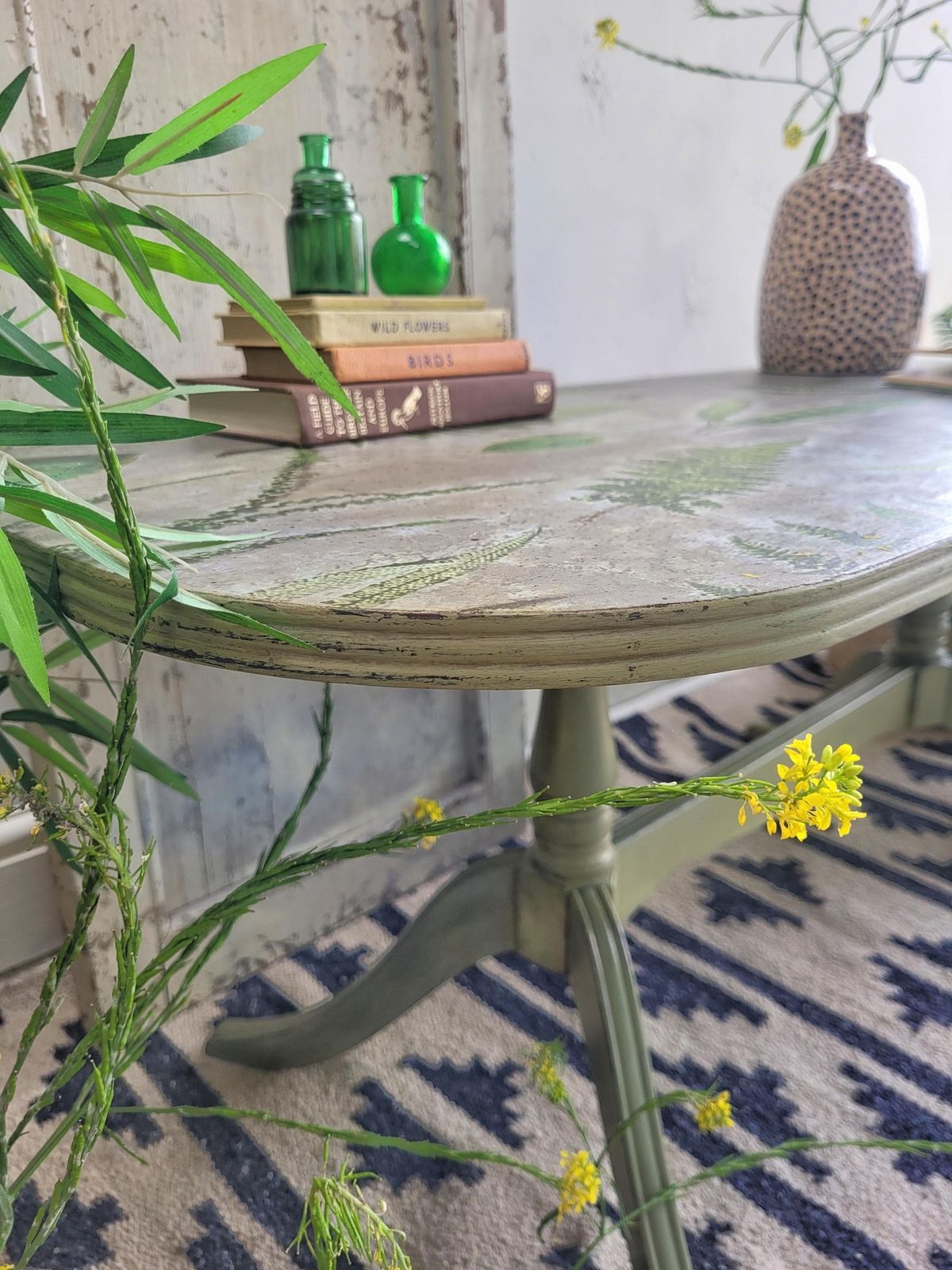 Coffee Table  Green  Handpainted   Country   Farmhouse   Botanical   Occasional Table   Side Table  Fern Print photo 295.0