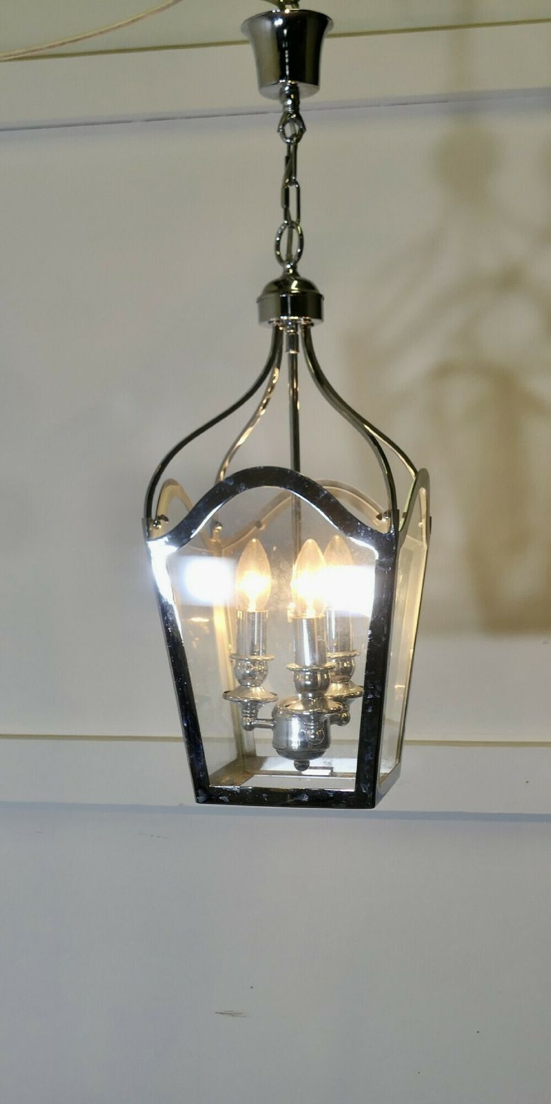 Large Art Deco Style Chrome And Glass Lantern, Hall Light photo for sale