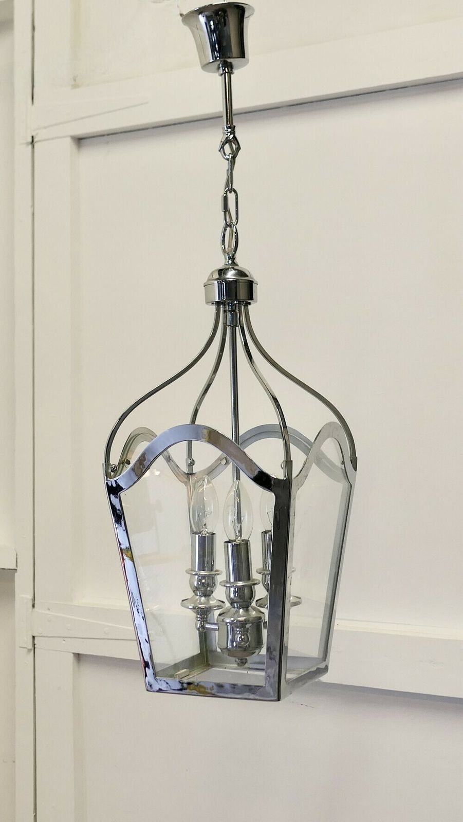 Large Art Deco Style Chrome And Glass Lantern, Hall Light photo buy