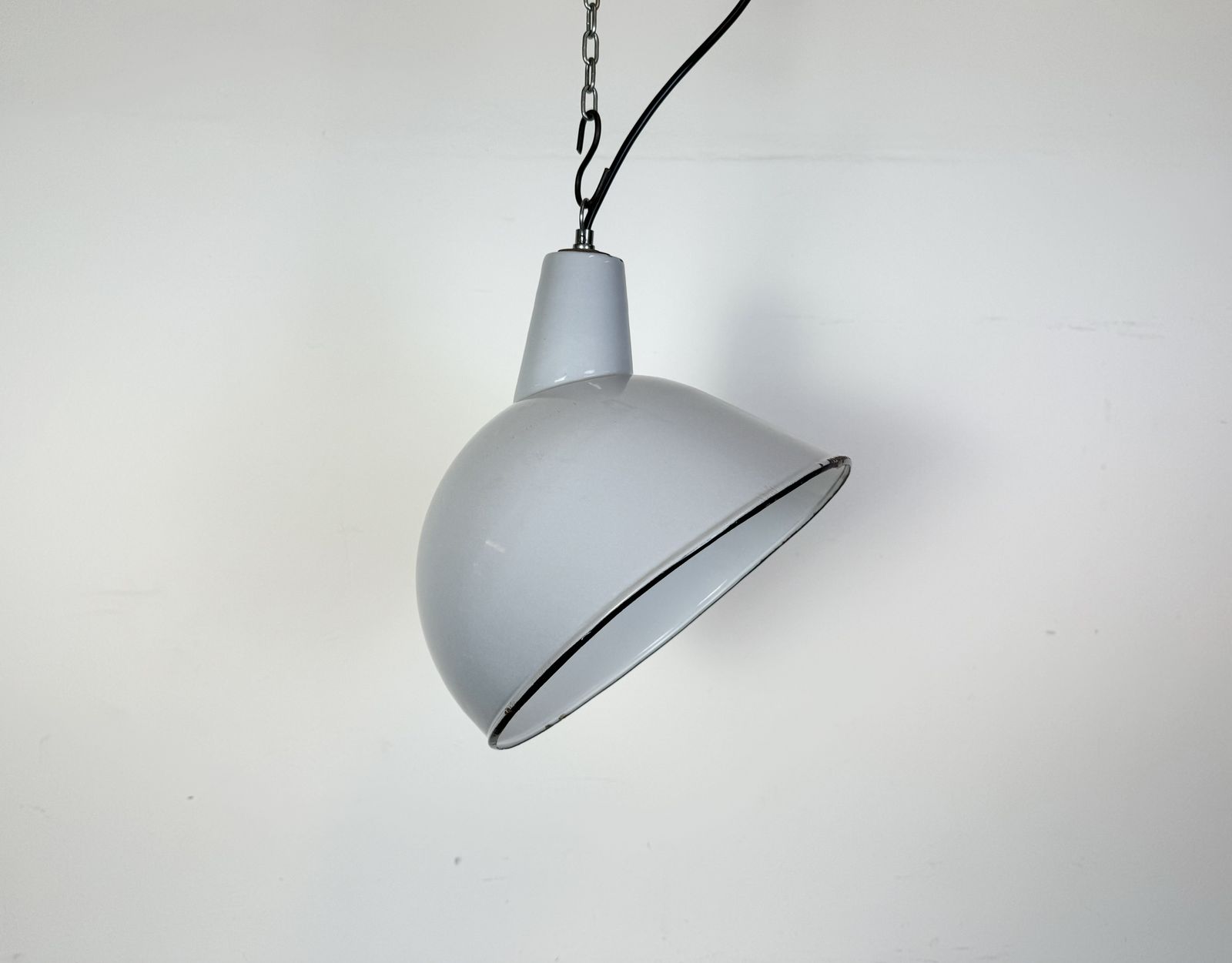 photo furniture Industrial Grey Enamel Factory Pendant Lamp, 1960s, 2x