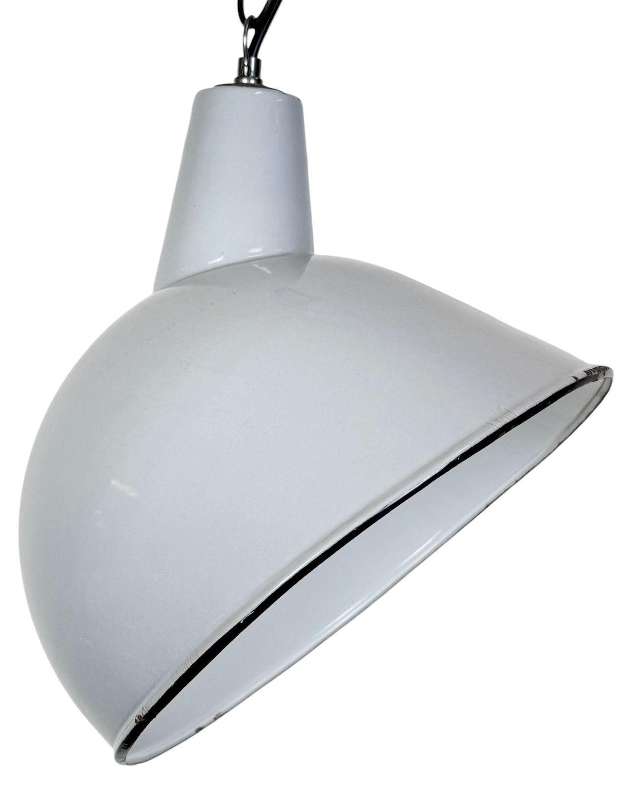 Industrial Grey Enamel Factory Pendant Lamp, 1960s, 2x