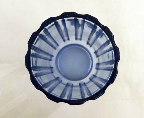 Art Deco Vase With Fluted Body In Blue Molded Pressed Glass, 1930s
