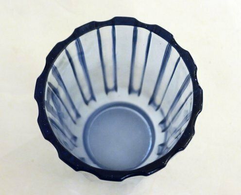 Art Deco Vase With Fluted Body In Blue Molded Pressed Glass, 1930s photo vinterior