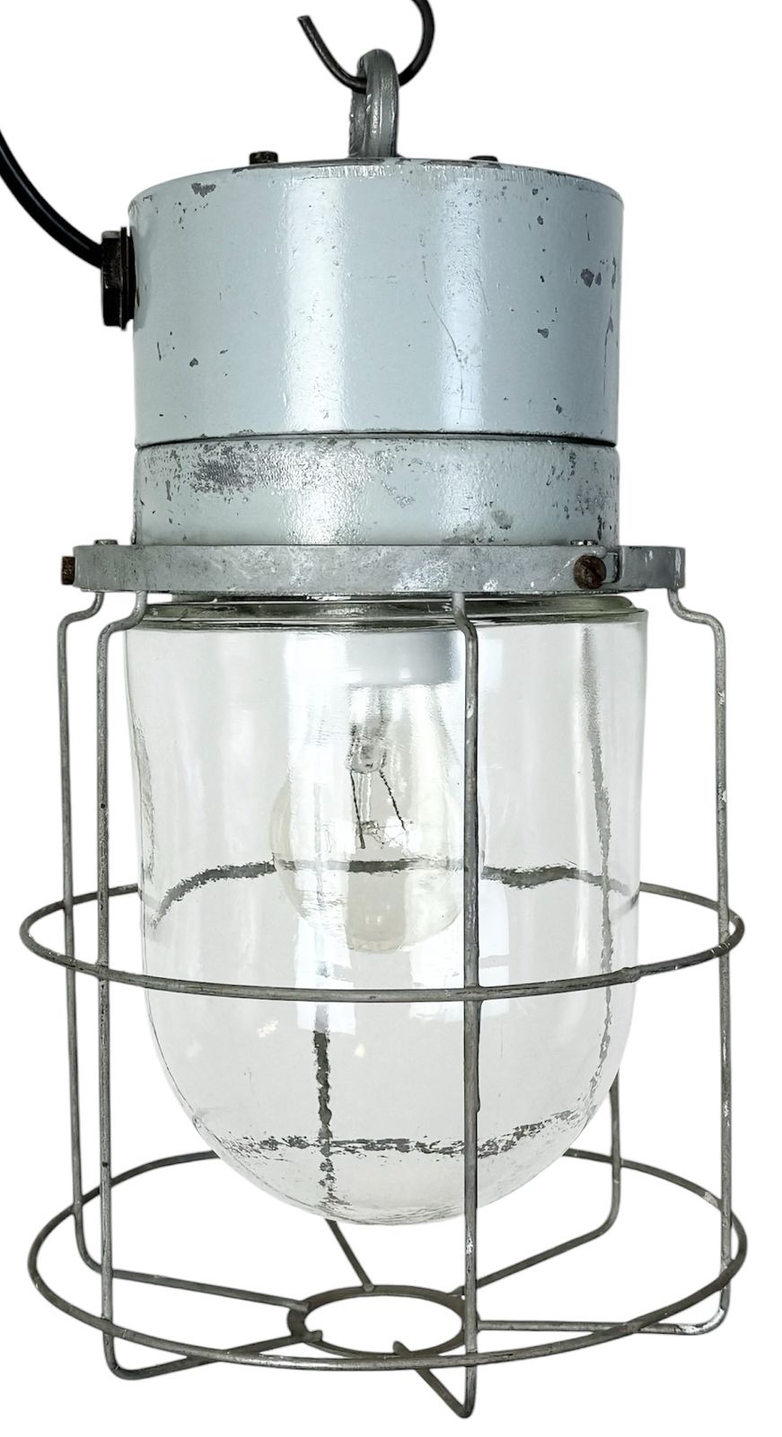 Industrial Aluminium Cage Light With Clear Glass From Elektrosvit, 1970s