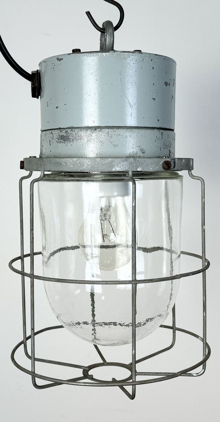 Industrial Aluminium Cage Light With Clear Glass From Elektrosvit, 1970s photo for sale