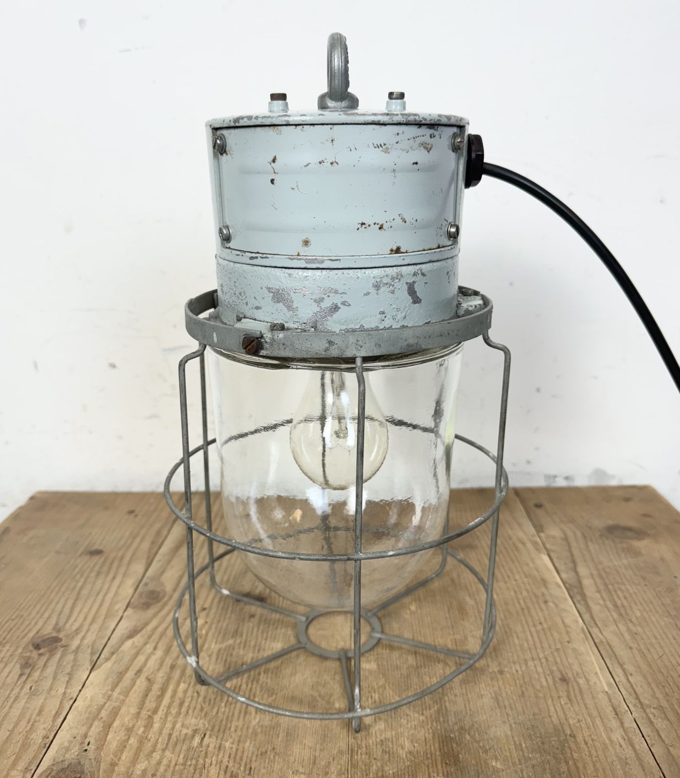 Industrial Aluminium Cage Light With Clear Glass From Elektrosvit, 1970s photo buy