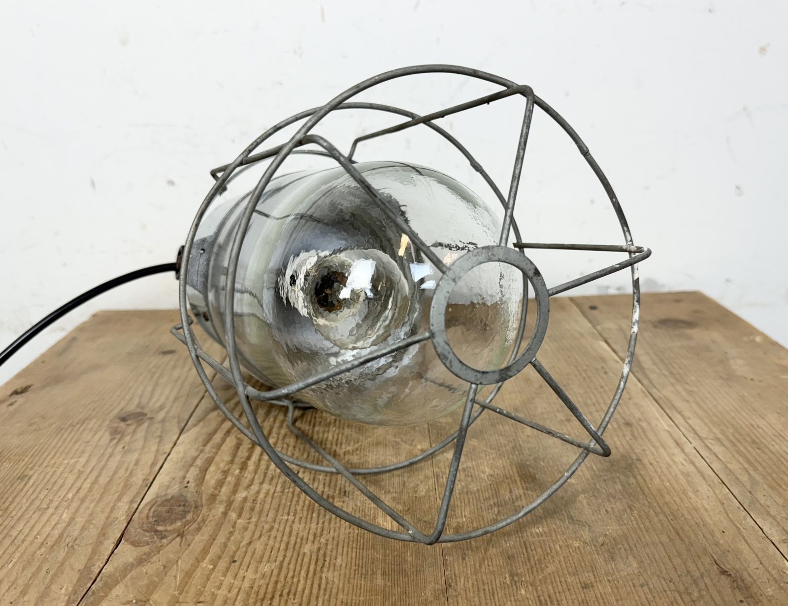 Industrial Aluminium Cage Light With Clear Glass From Elektrosvit, 1970s photo vintage