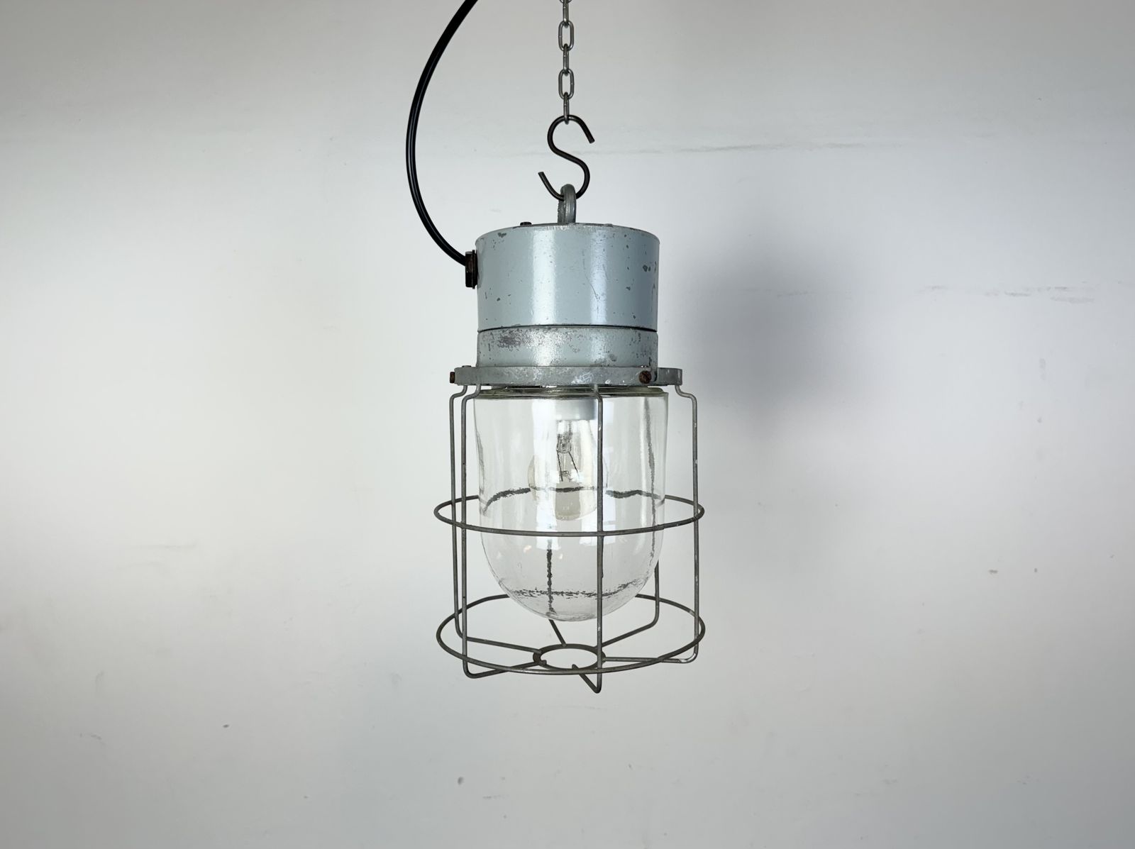 photo furniture Industrial Aluminium Cage Light With Clear Glass From Elektrosvit, 1970s