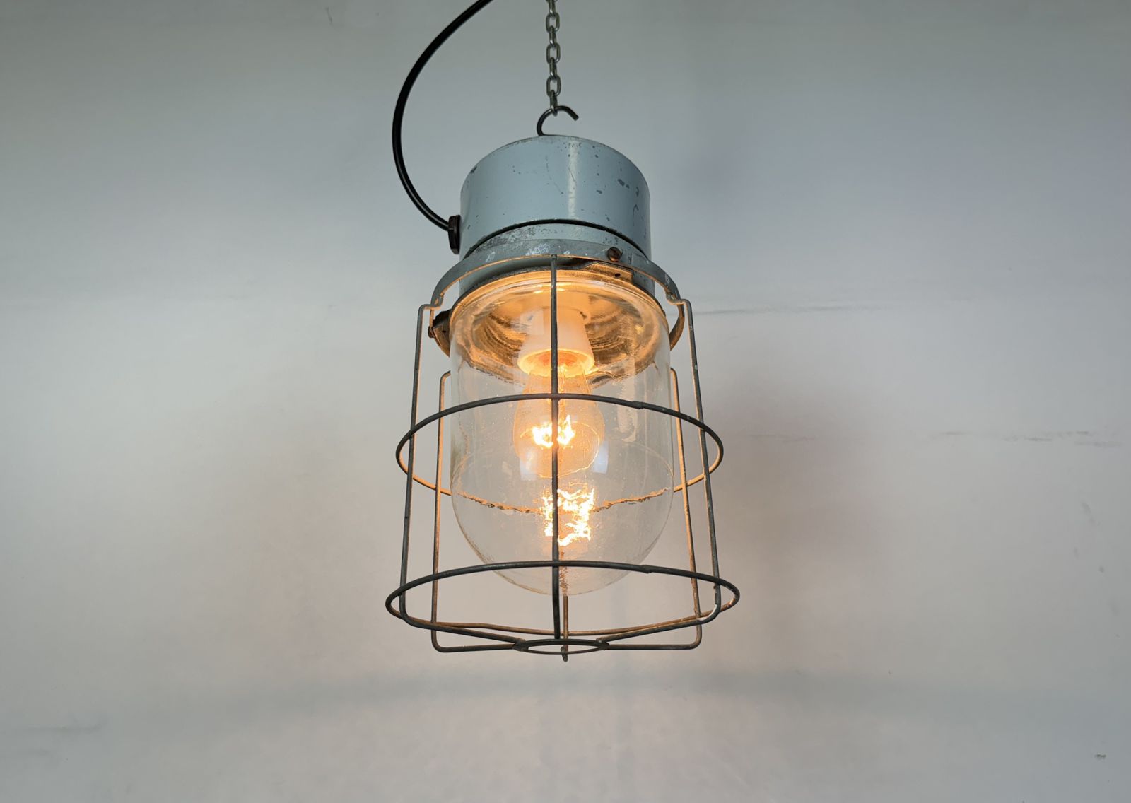 photo for sale Industrial Aluminium Cage Light With Clear Glass From Elektrosvit, 1970s