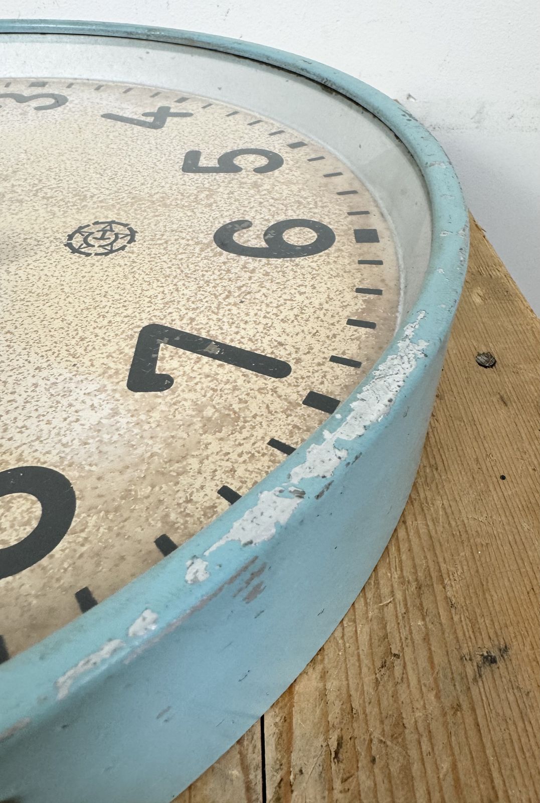 Large Blue Industrial Factory Wall Clock From Chronotechna, 1950s photo vintage